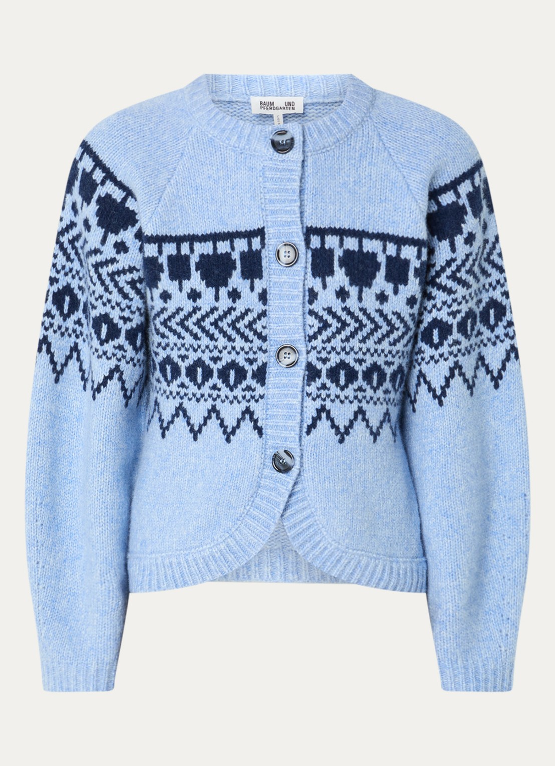 Baum und Pferdgarten Colin fijngebreid vest in wolblend met ingebreid patroon - voorkant 3 donkerblauw