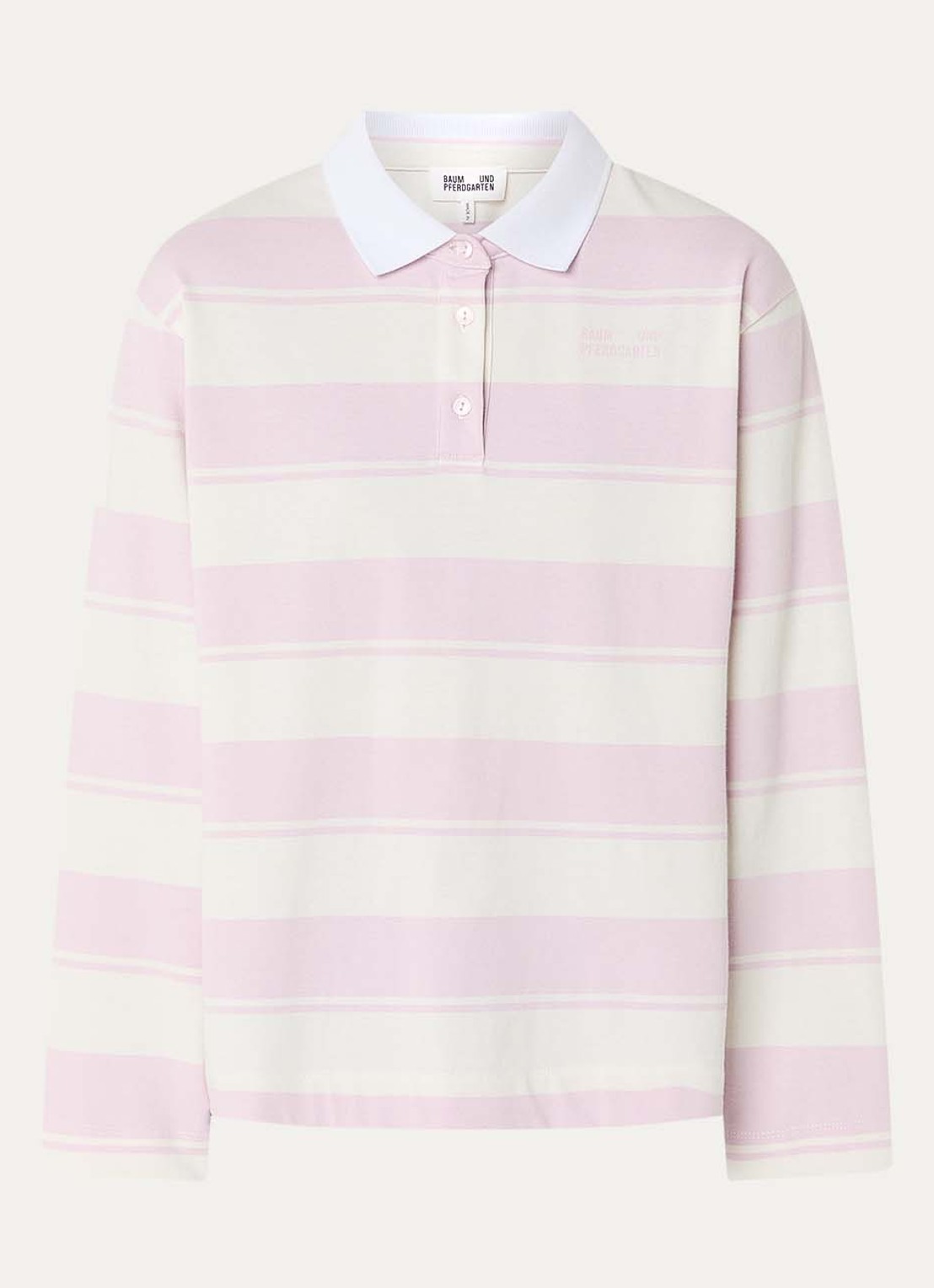 Baum und Pferdgarten Jeanne longsleeve met streepprint en polokraag - voorkant 3 roze