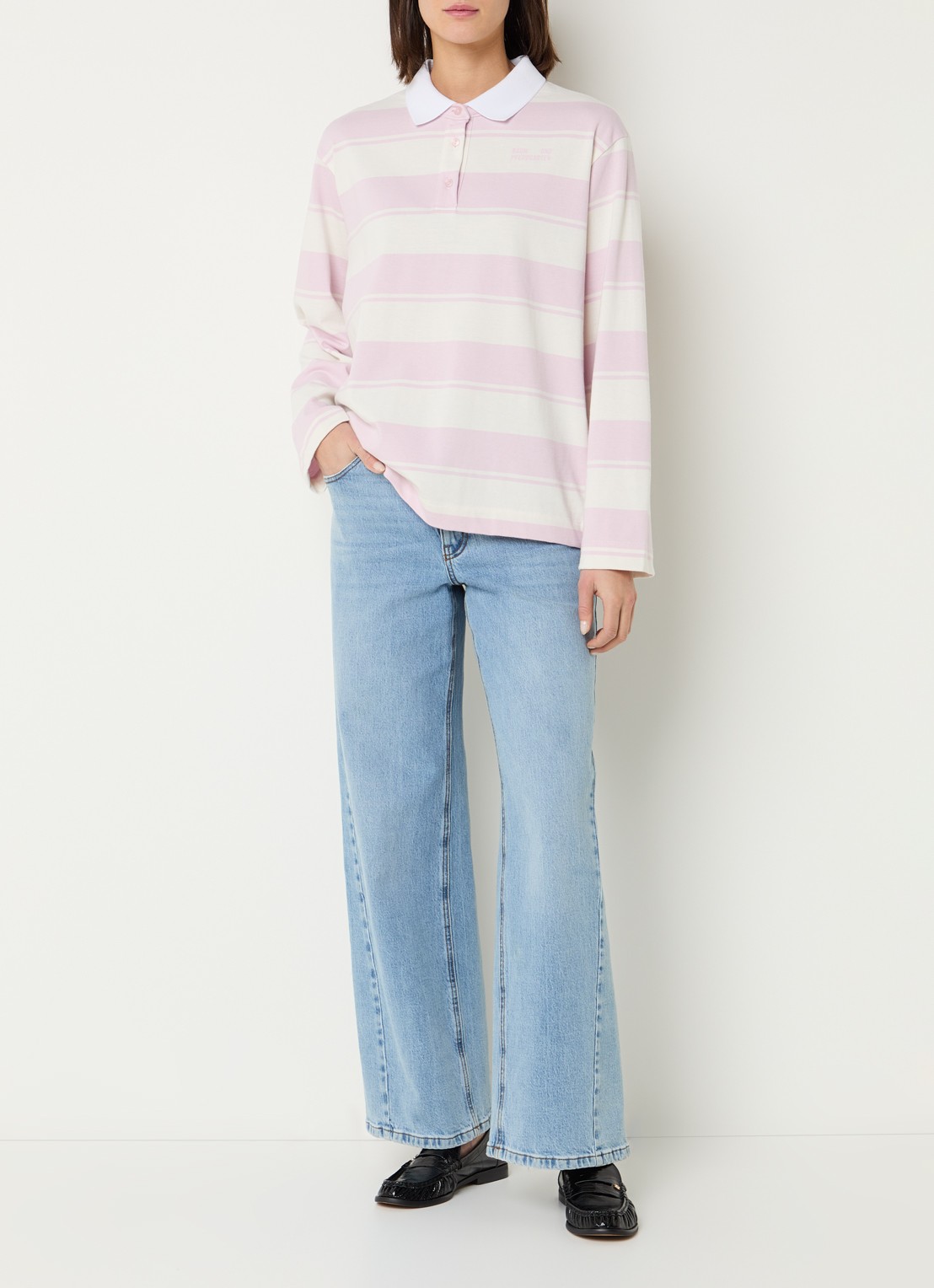 Baum und Pferdgarten Jeanne longsleeve met streepprint en polokraag - voorkant 4 roze