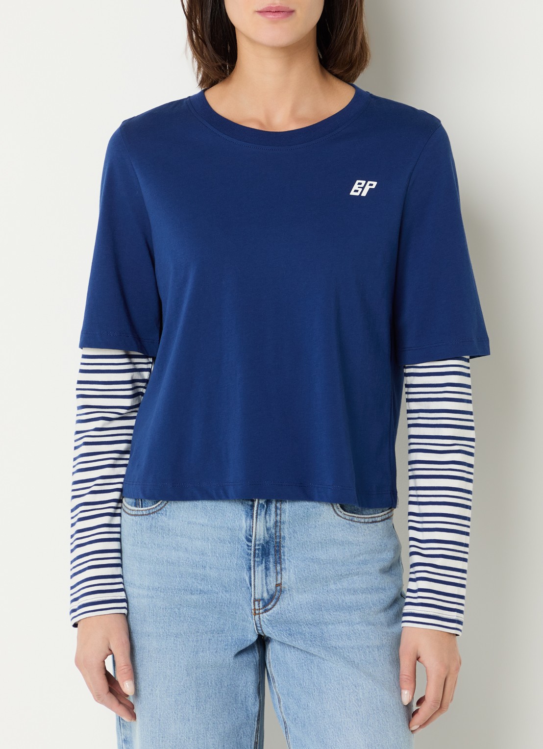 Baum und Pferdgarten Jolin longsleeve met streepprint en logo - detail donkerblauw