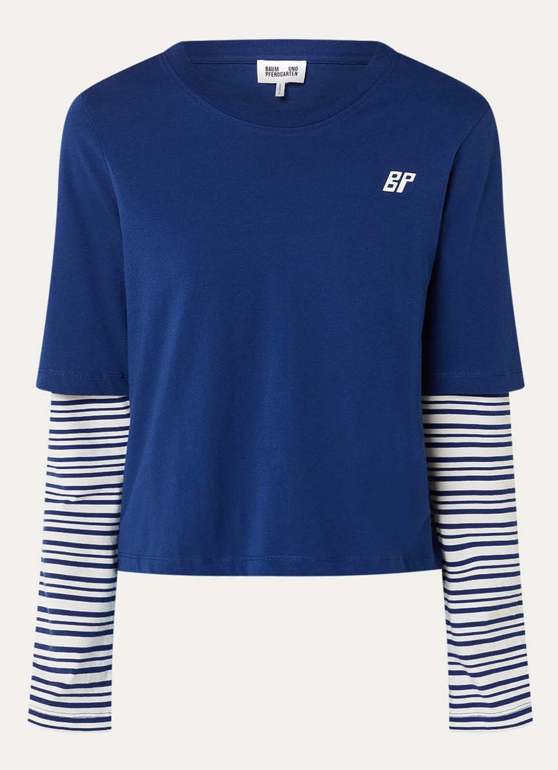 Baum und Pferdgarten Jolin longsleeve met streepprint en logo - voorkant 2 donkerblauw