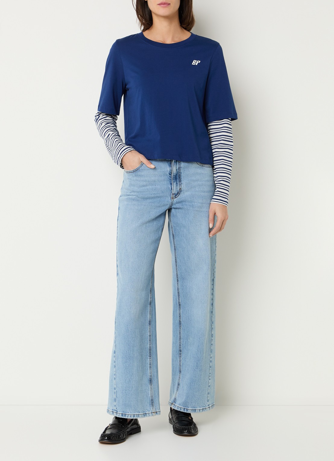 Baum und Pferdgarten Jolin longsleeve met streepprint en logo - voorkant 3 donkerblauw