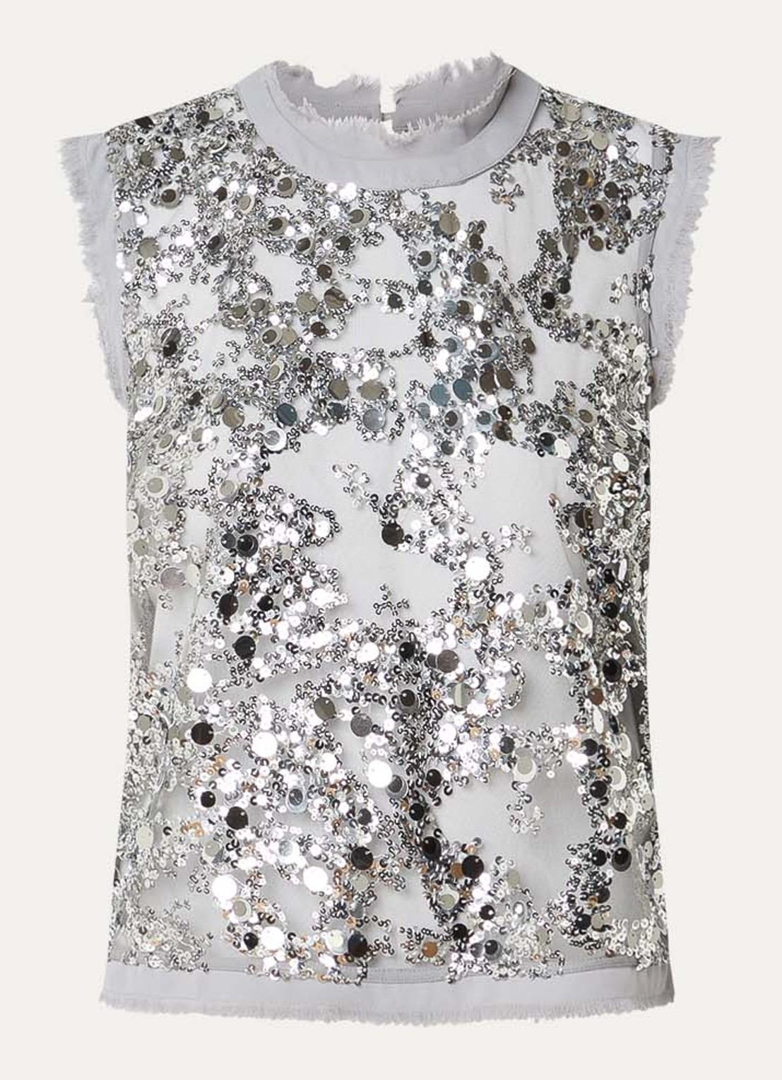 Baum und Pferdgarten Manira semi-transparante top van mesh met strass en gerafeld detail - voorkant 3 grijs