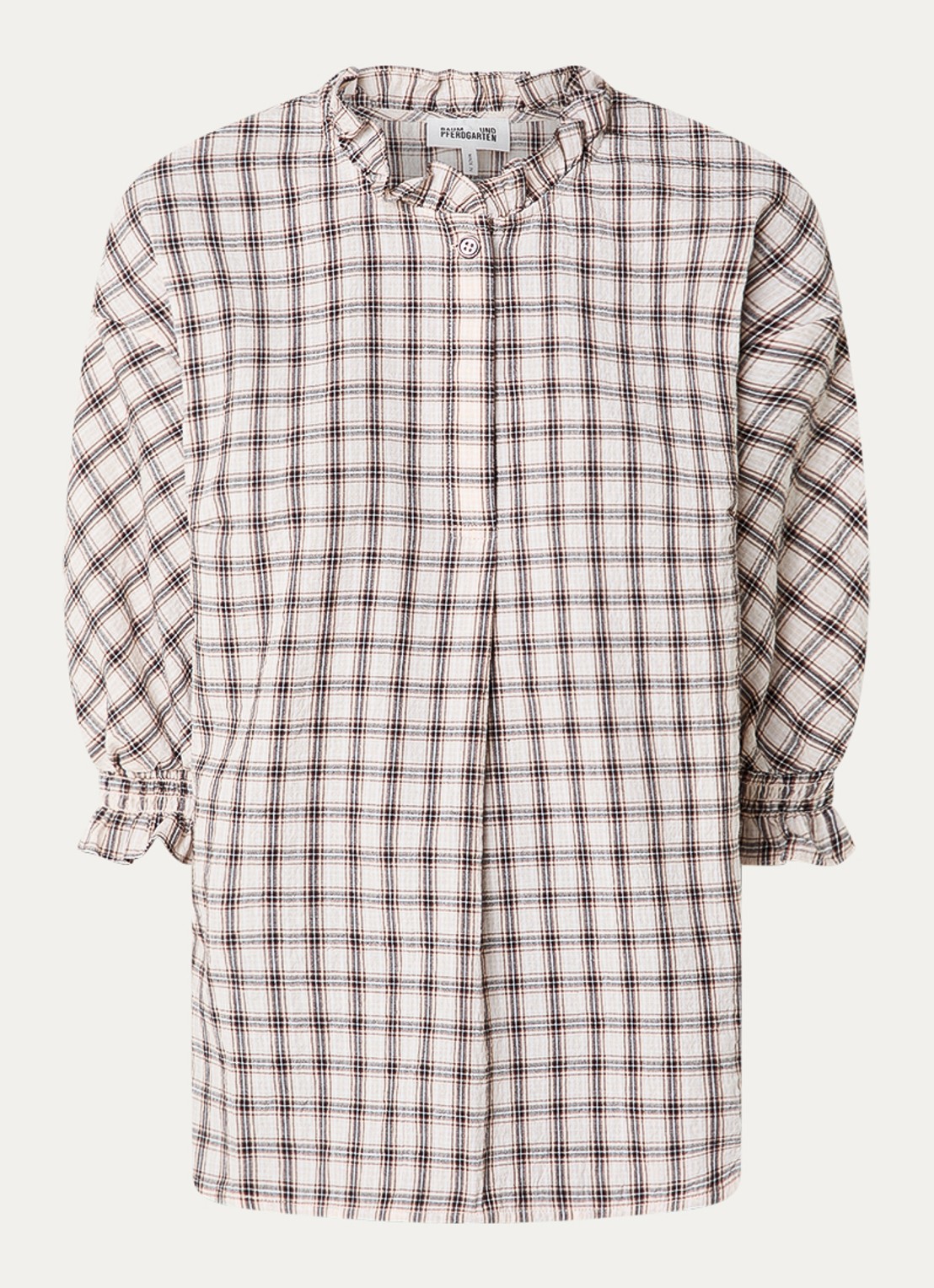 Baum und Pferdgarten Margit blouse met ruitdessin en ruches - voorkant 3 creme