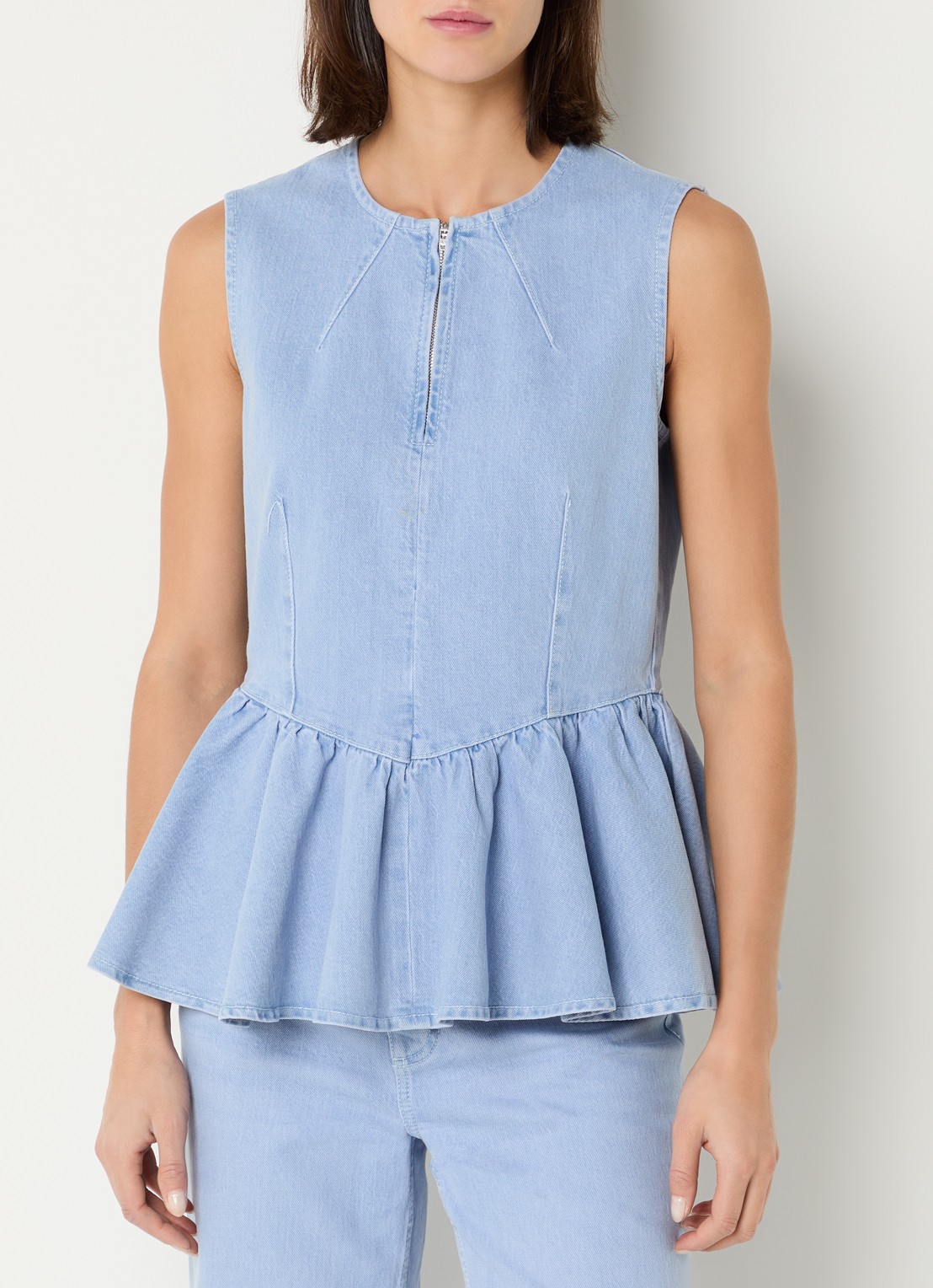 Baum und Pferdgarten Merja mouwloze top van denim met plooidetail - detail indigo