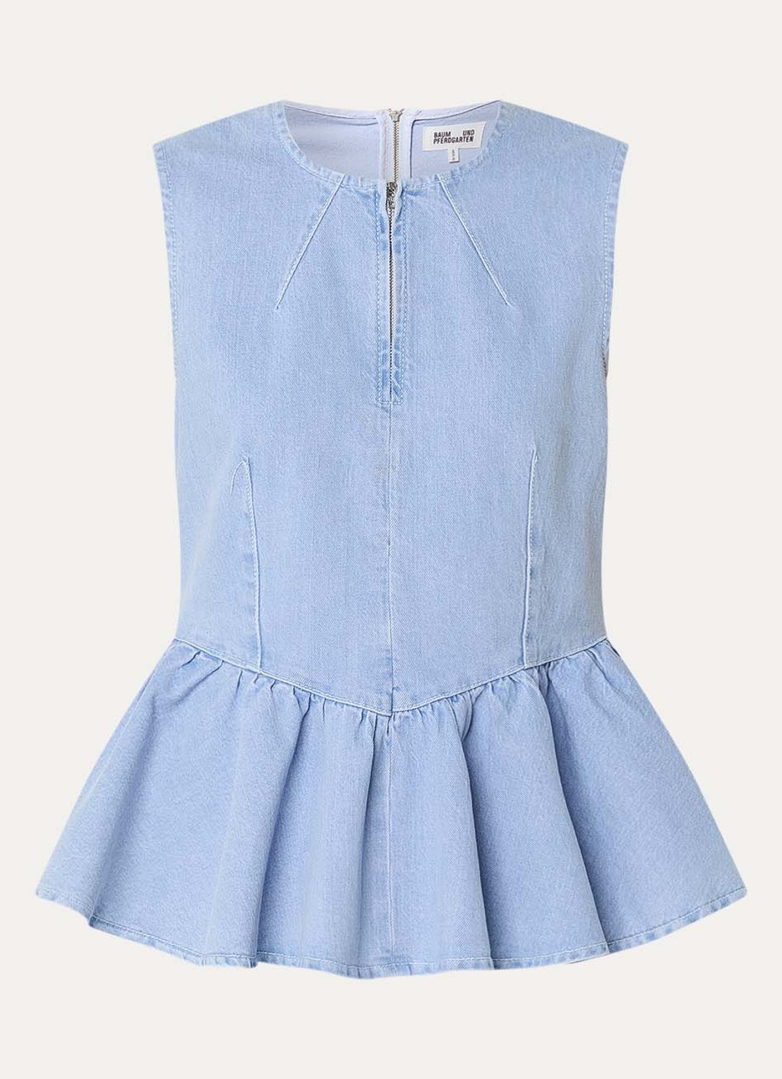 Baum und Pferdgarten Merja mouwloze top van denim met plooidetail - voorkant 2 indigo
