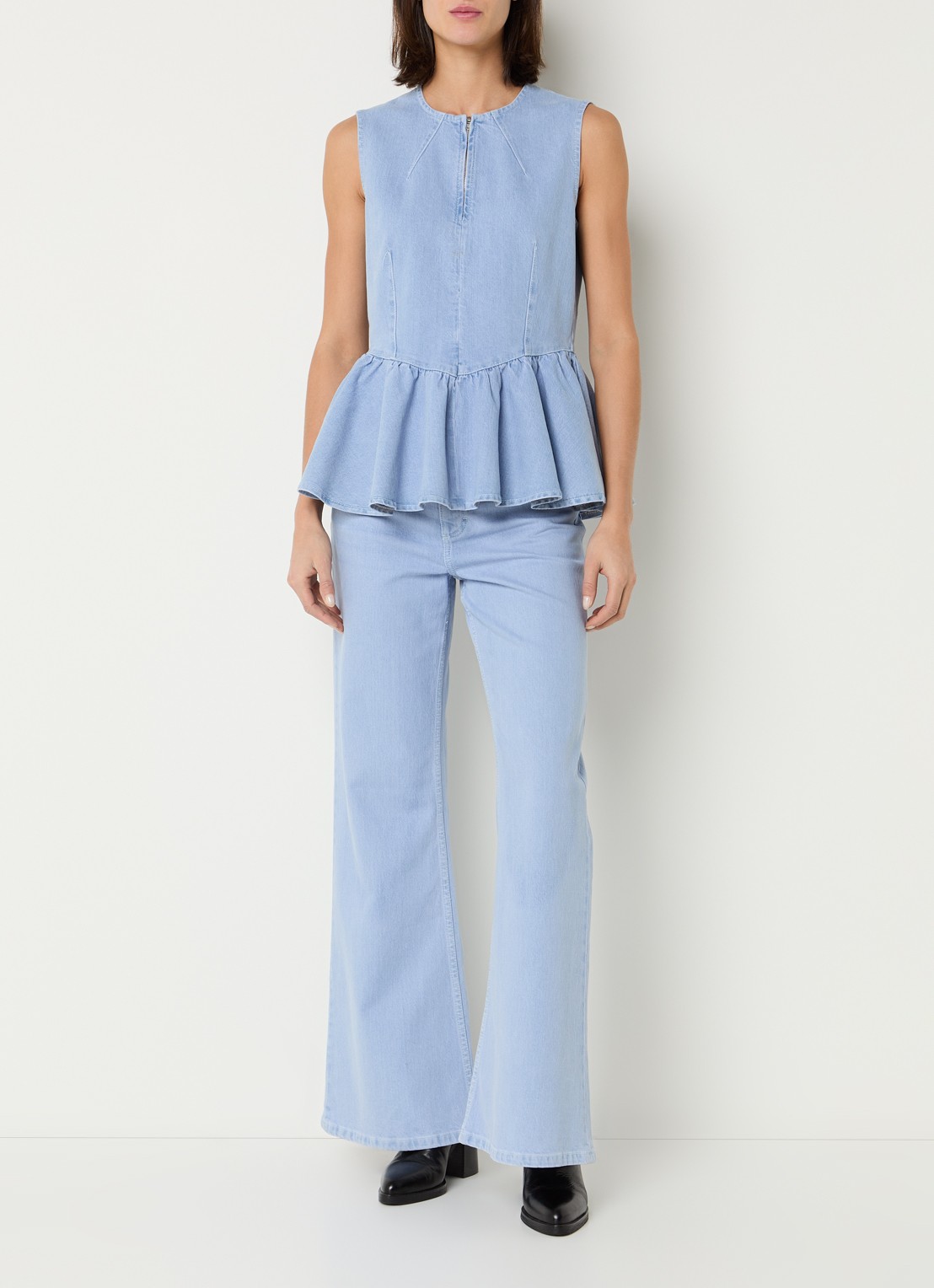 Baum und Pferdgarten Merja mouwloze top van denim met plooidetail - voorkant 3 indigo