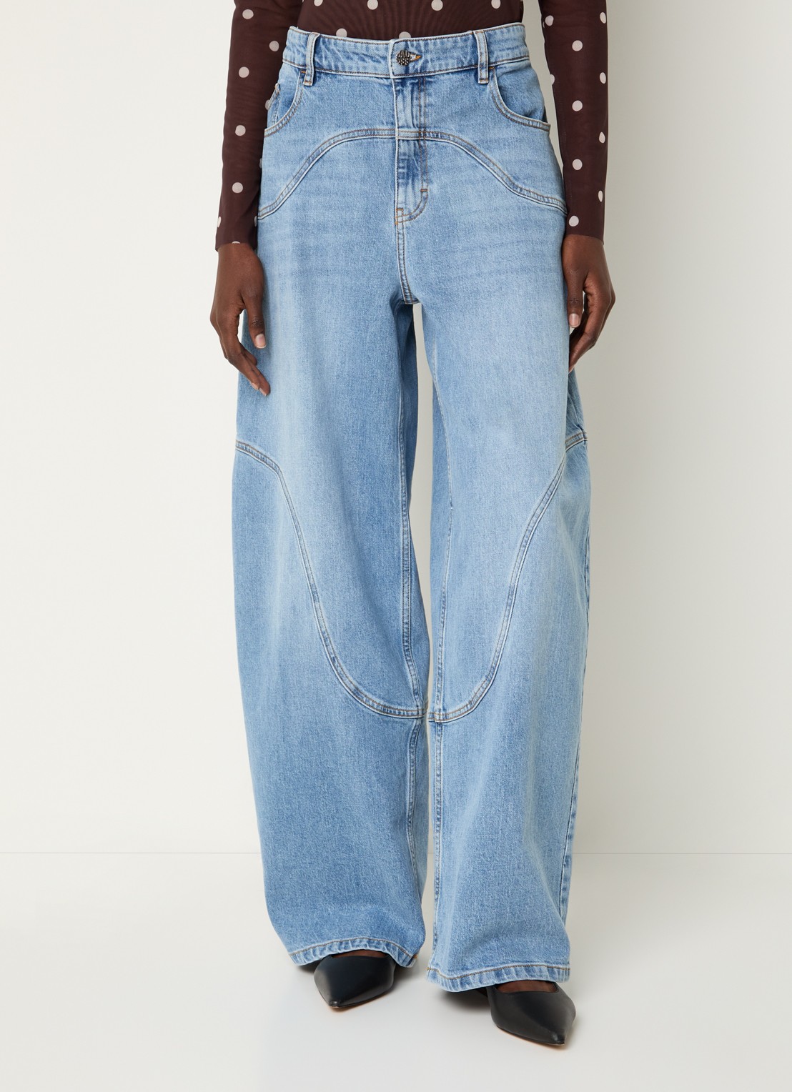 Baum und Pferdgarten Napolen high waist wide leg jeans met lichte wassing - detail 2 indigo