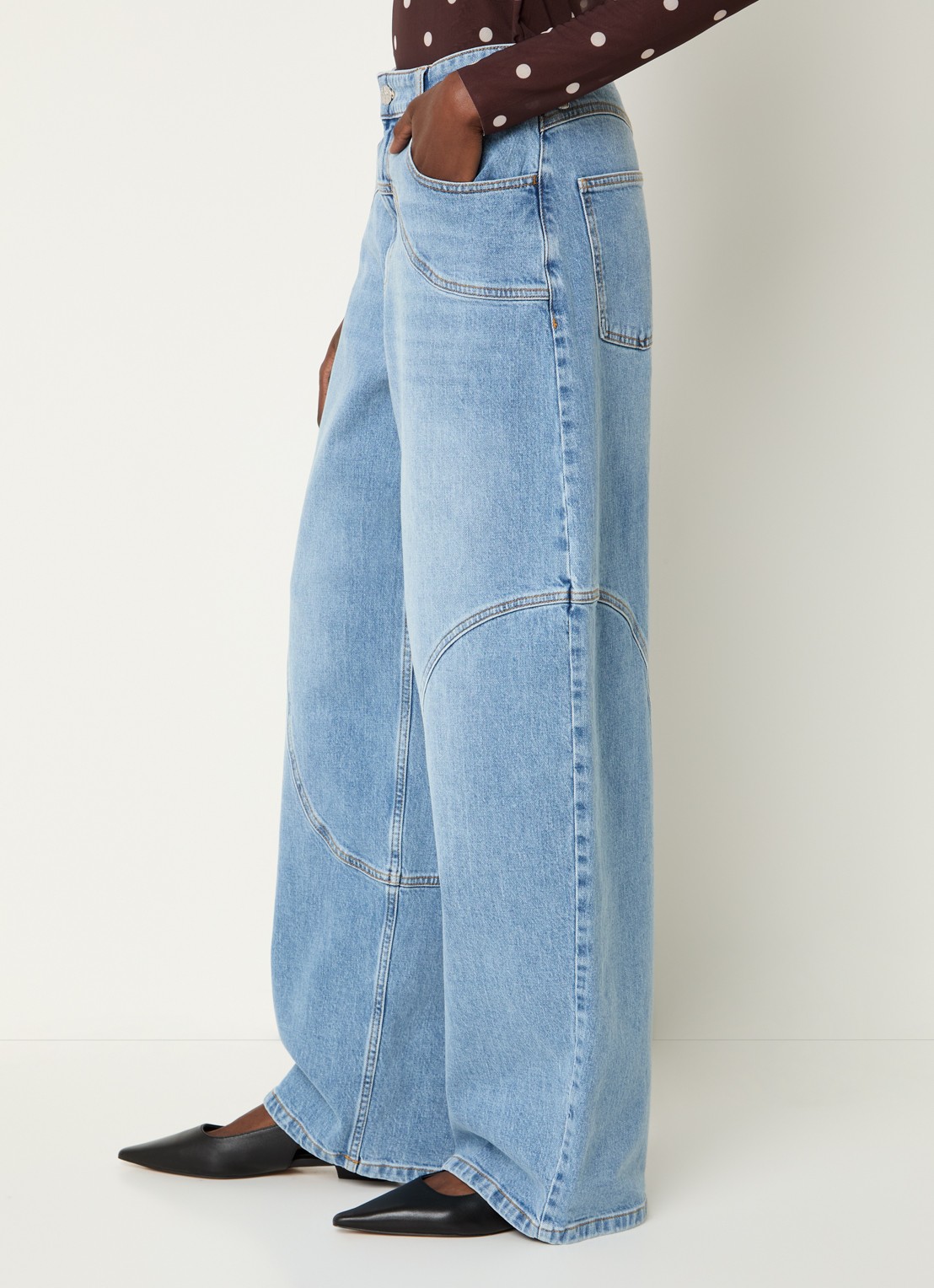 Baum und Pferdgarten Napolen high waist wide leg jeans met lichte wassing - detail 3 indigo