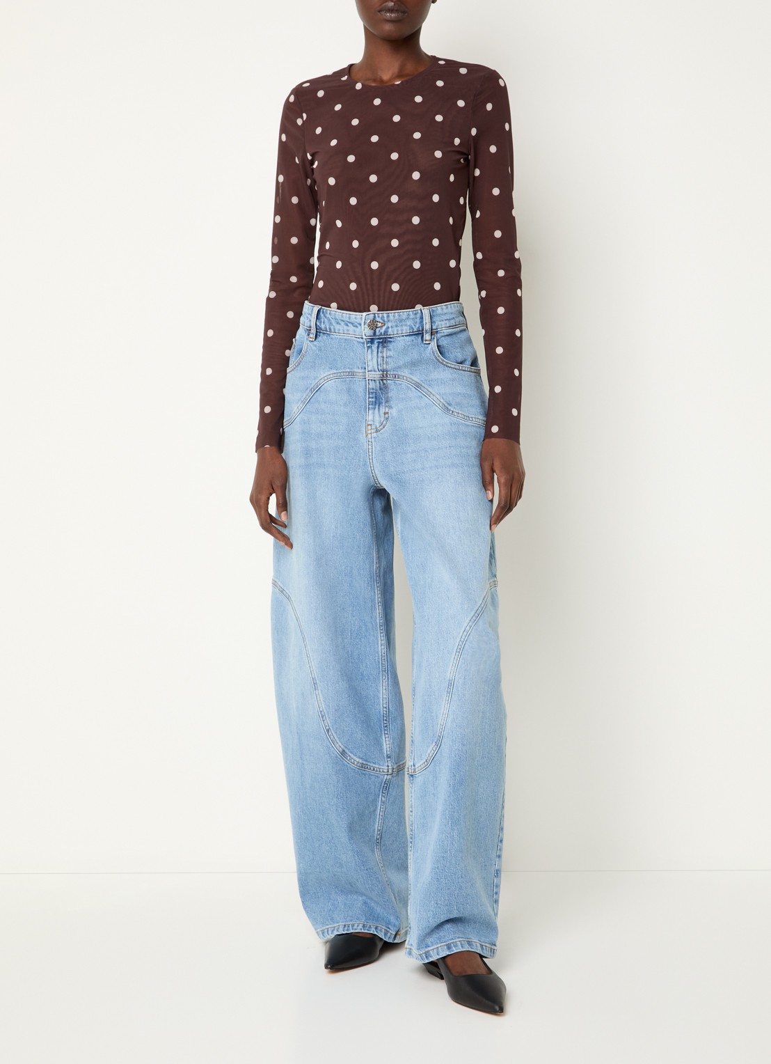 Baum und Pferdgarten Napolen high waist wide leg jeans met lichte wassing - voorkant 5 indigo