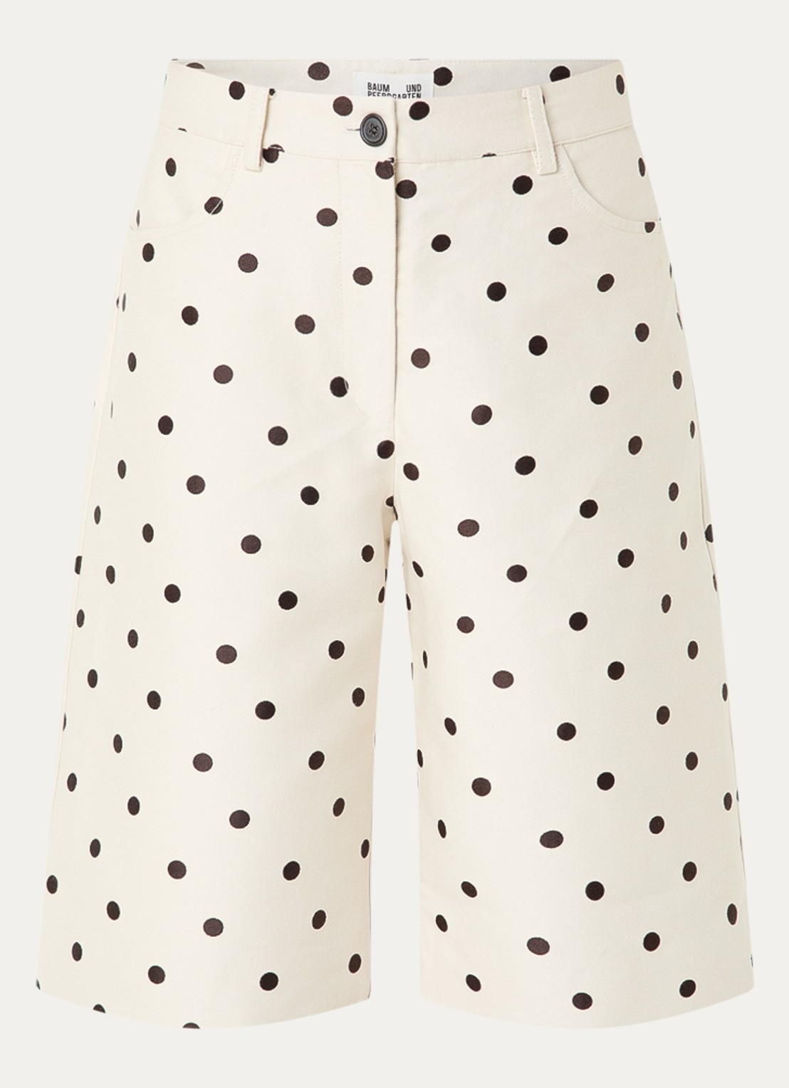 Baum und Pferdgarten Nianne high waist wide fit korte broek met stippenprint - voorkant 3 creme