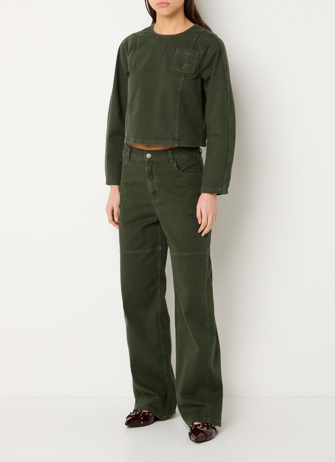 Baum und Pferdgarten Nikolin cropped sweater van denim - voorkant 4 groen