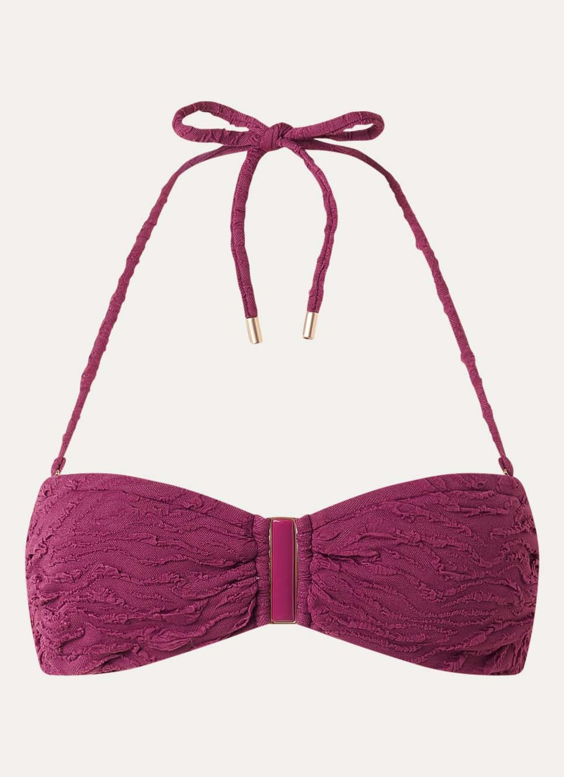 Beachlife Bright Plum voorgevormde halter bikinitop met structuur - voorkant 4 paars