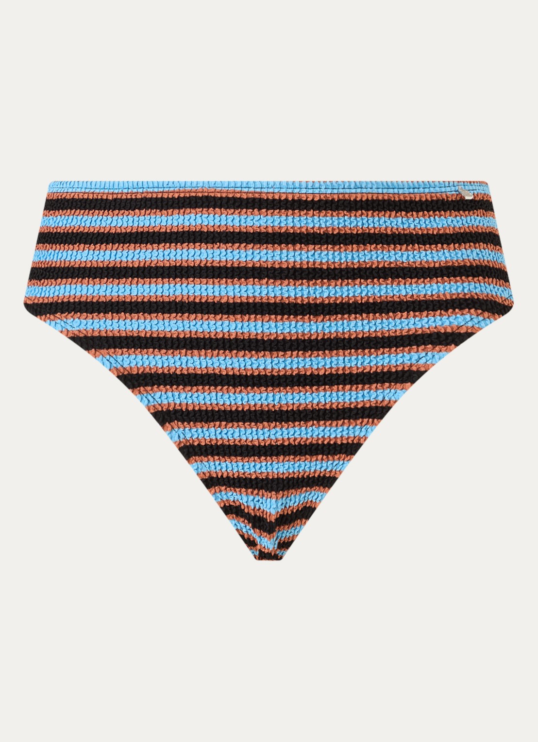 Beachlife High waisted bikinislip met streepprint - voorkant lichtblauw