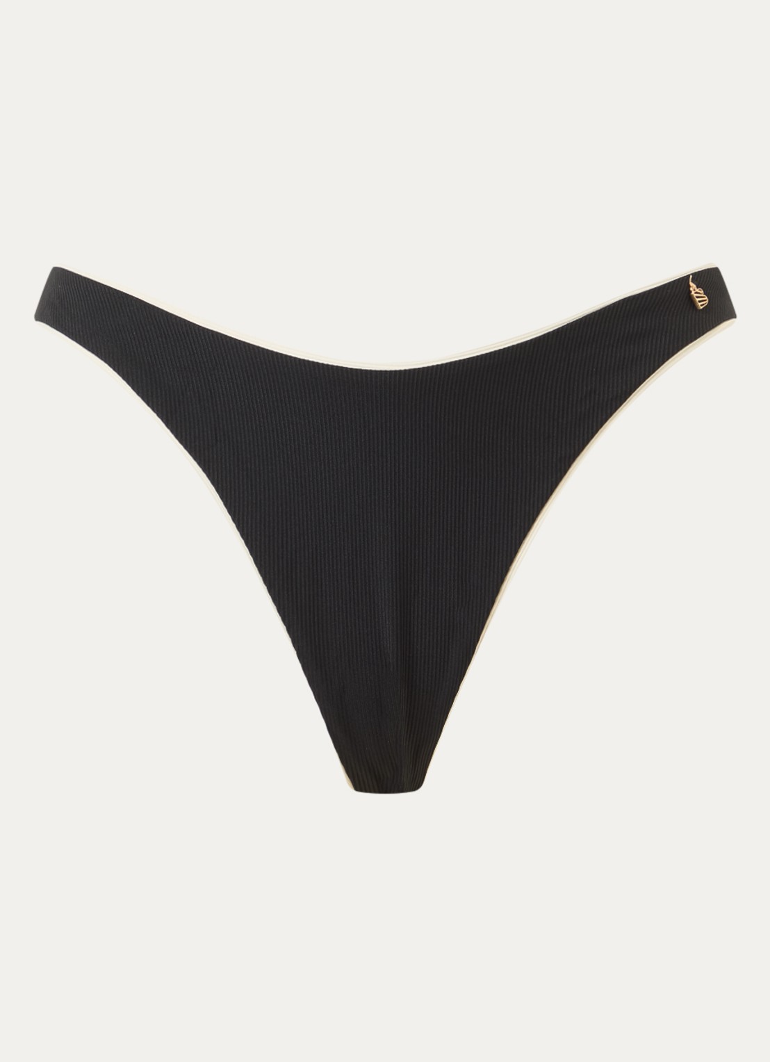 Beachlife High waisted brazilian bikinislip met ribstructuur - voorkant 2 zwart