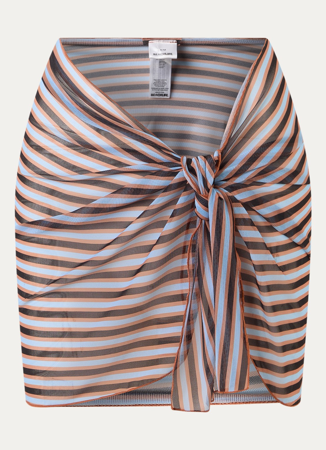 Beachlife Pareo van mesh met streepprint - voorkant 3 oranjebruin