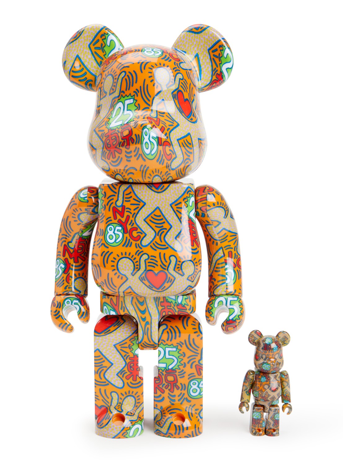 Bearbrick Bearbrick 100 & 400% Keith Haring ''Special'' set van 2 - voorkant orange