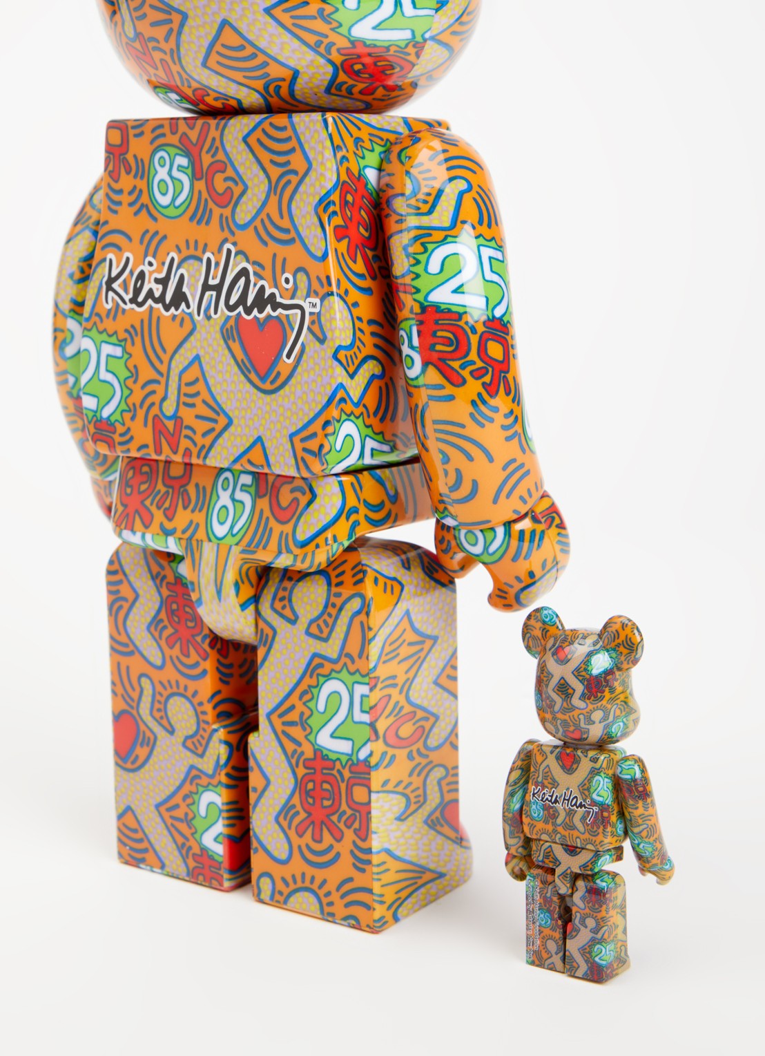 Bearbrick Bearbrick 100 & 400% Keith Haring ''Special'' set van 2 - voorkant 2 orange