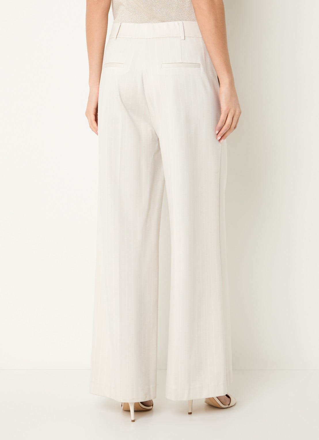 Beaumont Ayle high waist wide fit pantalon met streepprint en steekzakken - achterkant creme