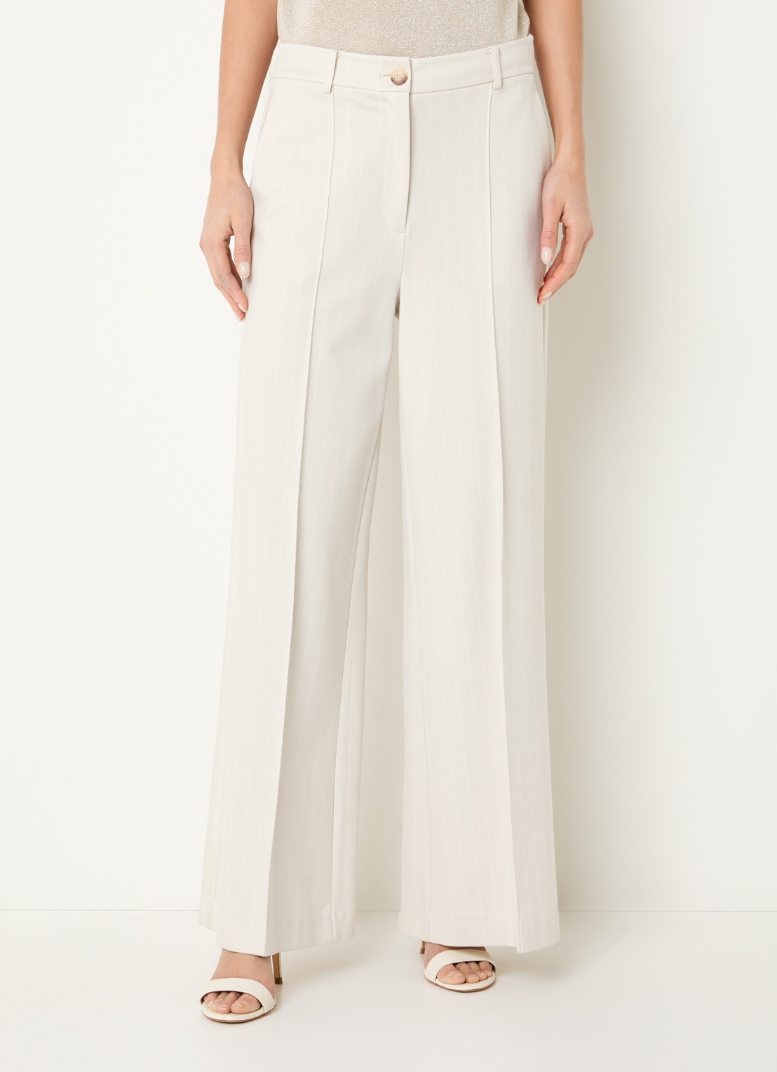 Beaumont Ayle high waist wide fit pantalon met streepprint en steekzakken - detail 4 creme