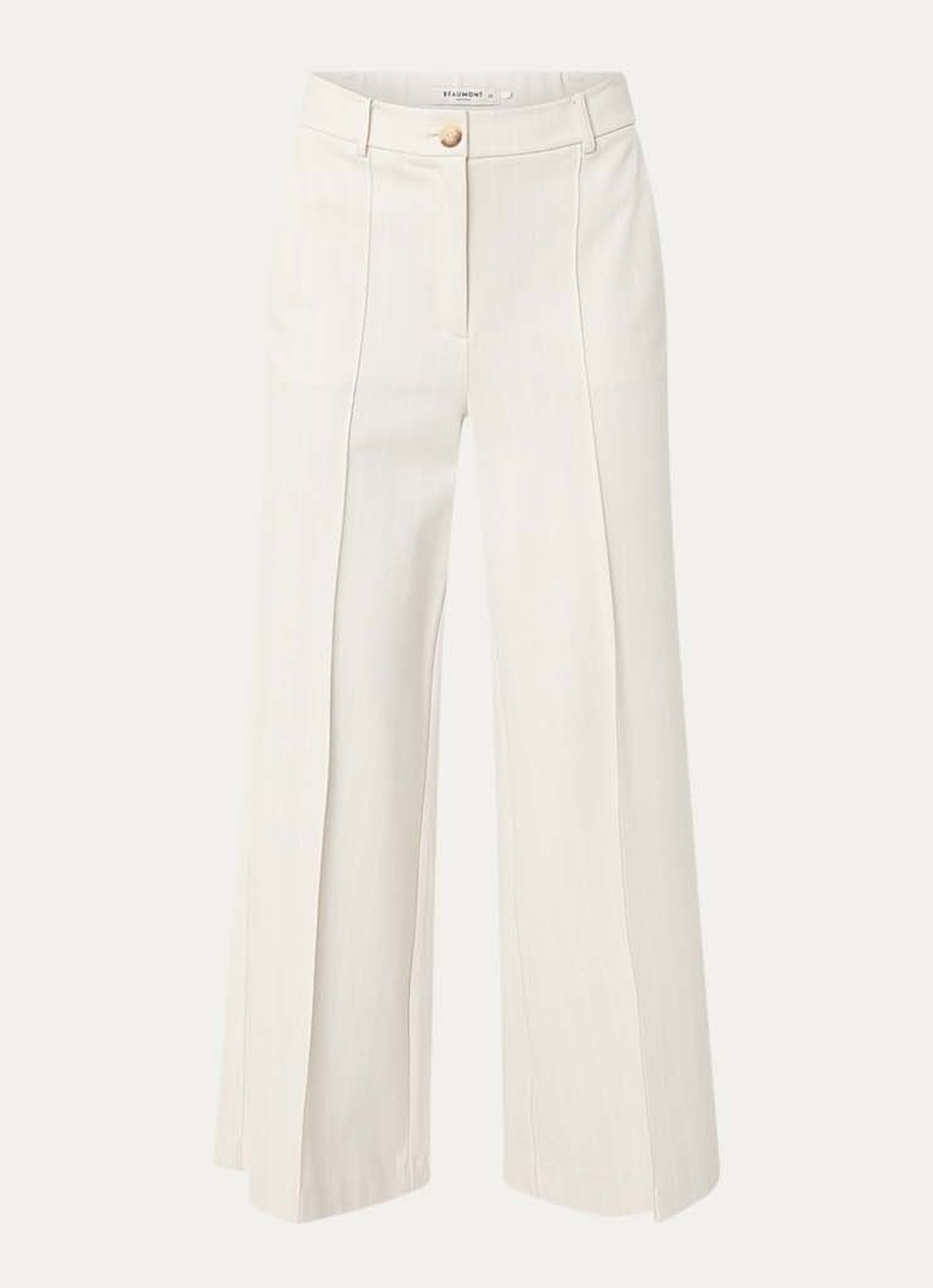 Beaumont Ayle high waist wide fit pantalon met streepprint en steekzakken - voorkant 2 creme