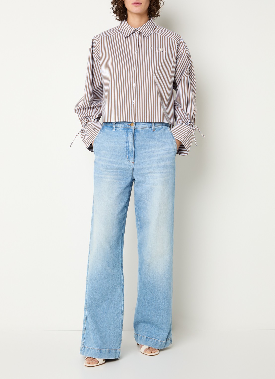 Beaumont Bel blouse met streepprint en borstzak - voorkant 3 olijfgroen