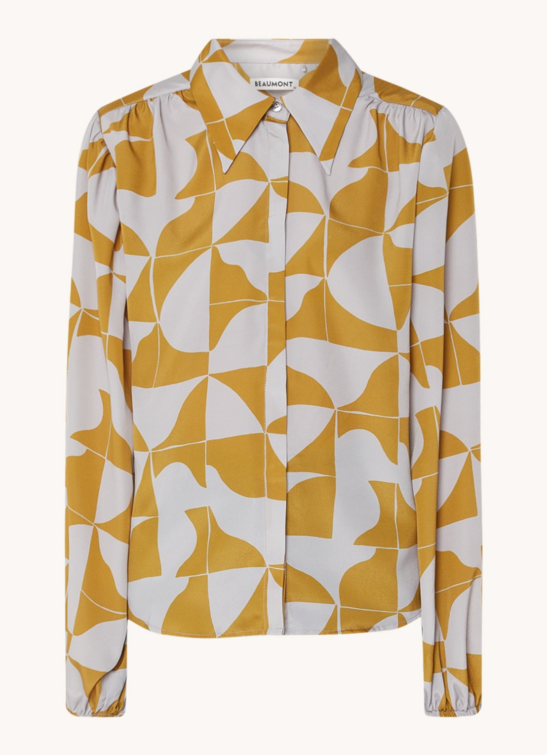 Beaumont Britt blouse met pofmouw en print - voorkant 3 grijs