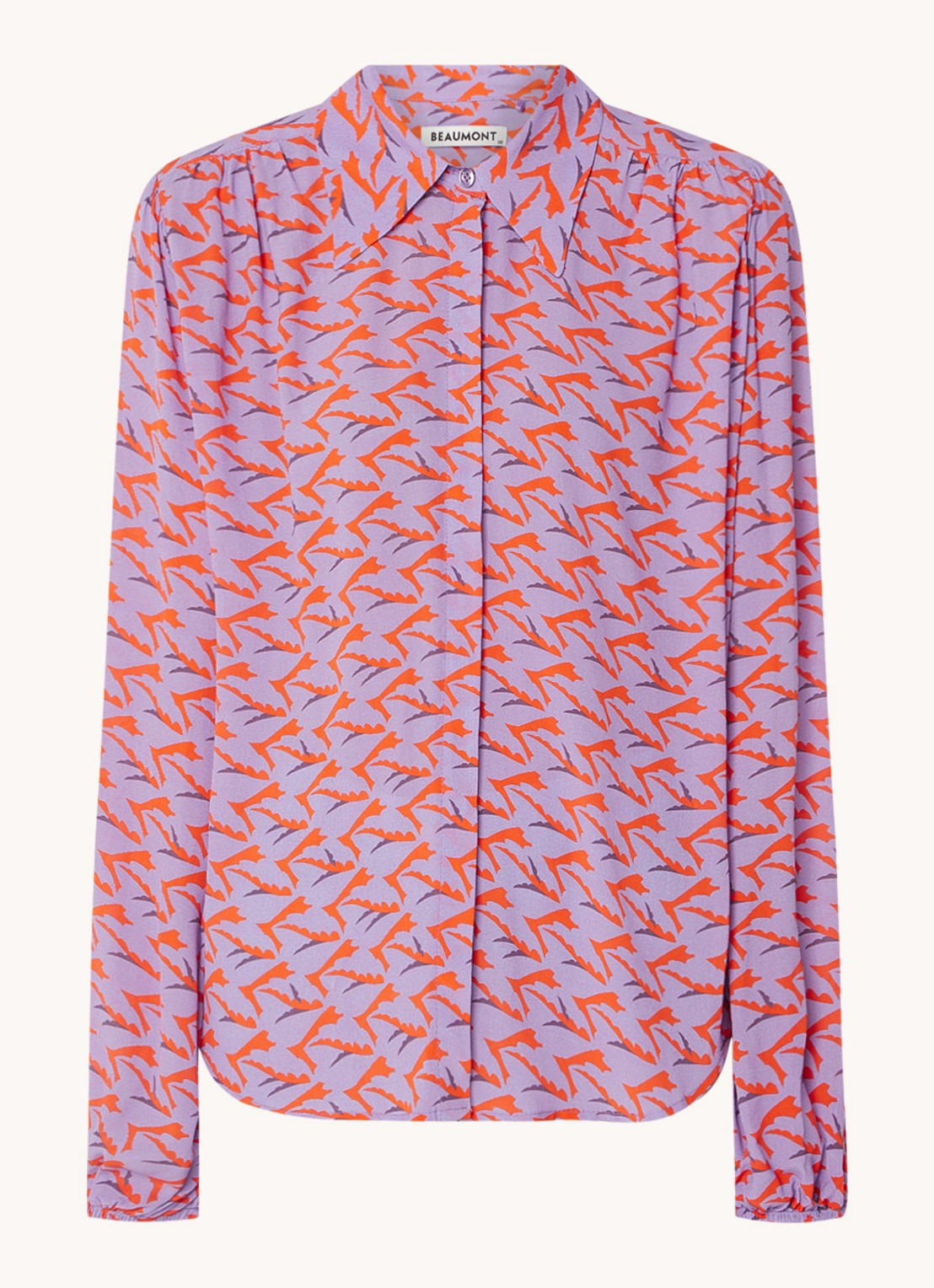 Beaumont Britt blouse met pofmouw en print - voorkant 3 paars