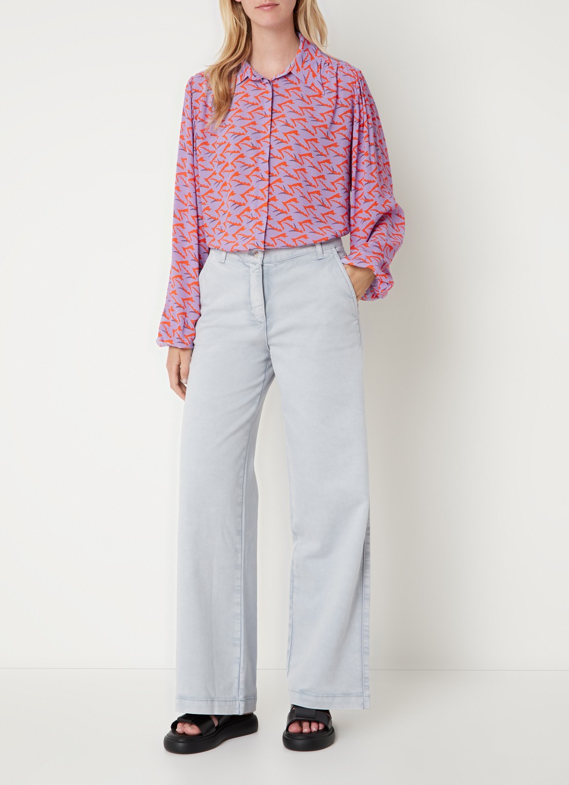 Beaumont Britt blouse met pofmouw en print - voorkant 4 paars