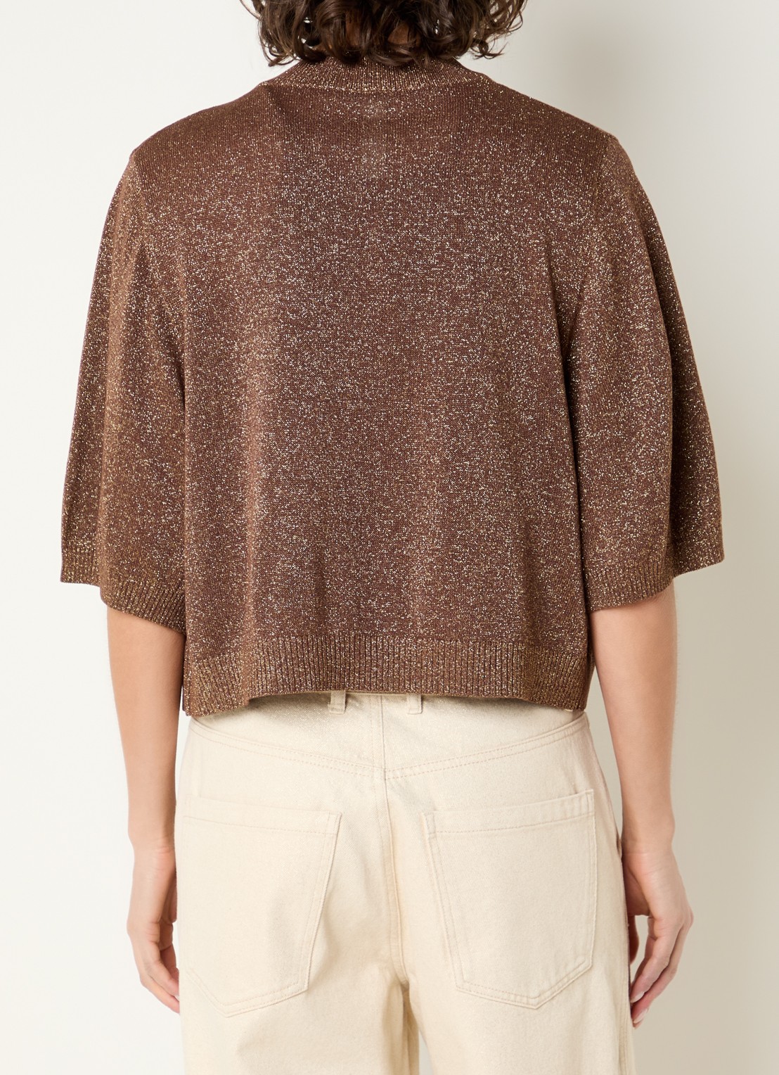 Beaumont Bronte fijngebreide bolero met lurex - achterkant 3 bruin