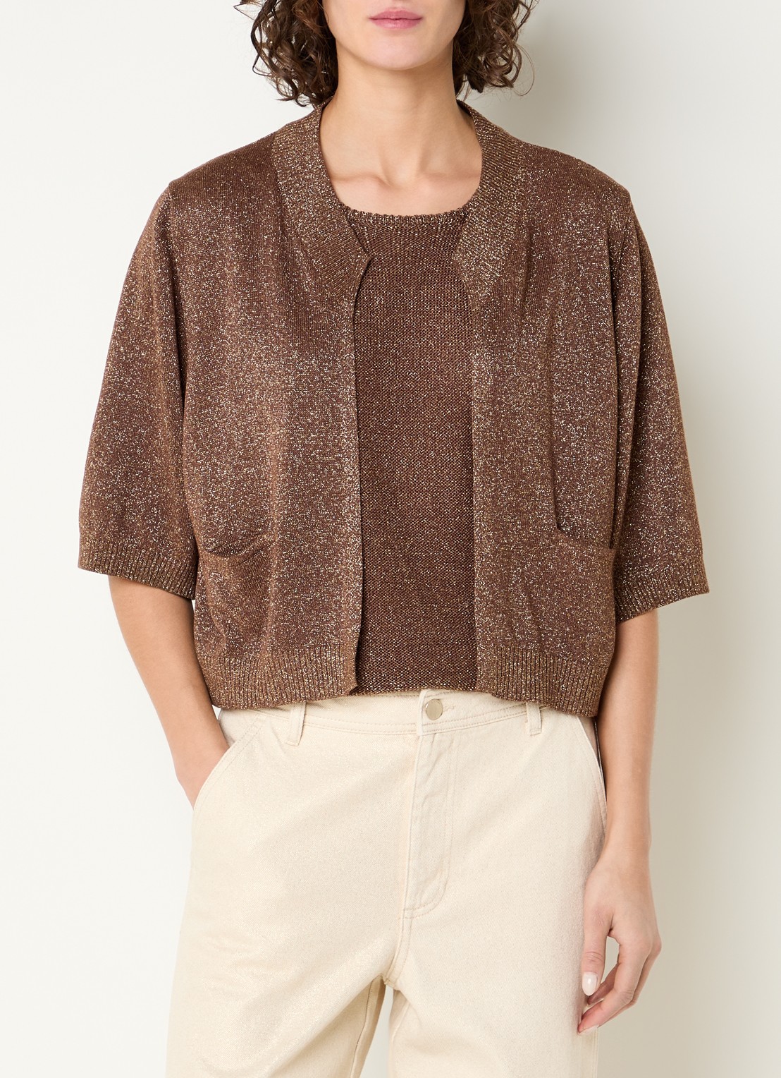 Beaumont Bronte fijngebreide bolero met lurex - detail 4 bruin