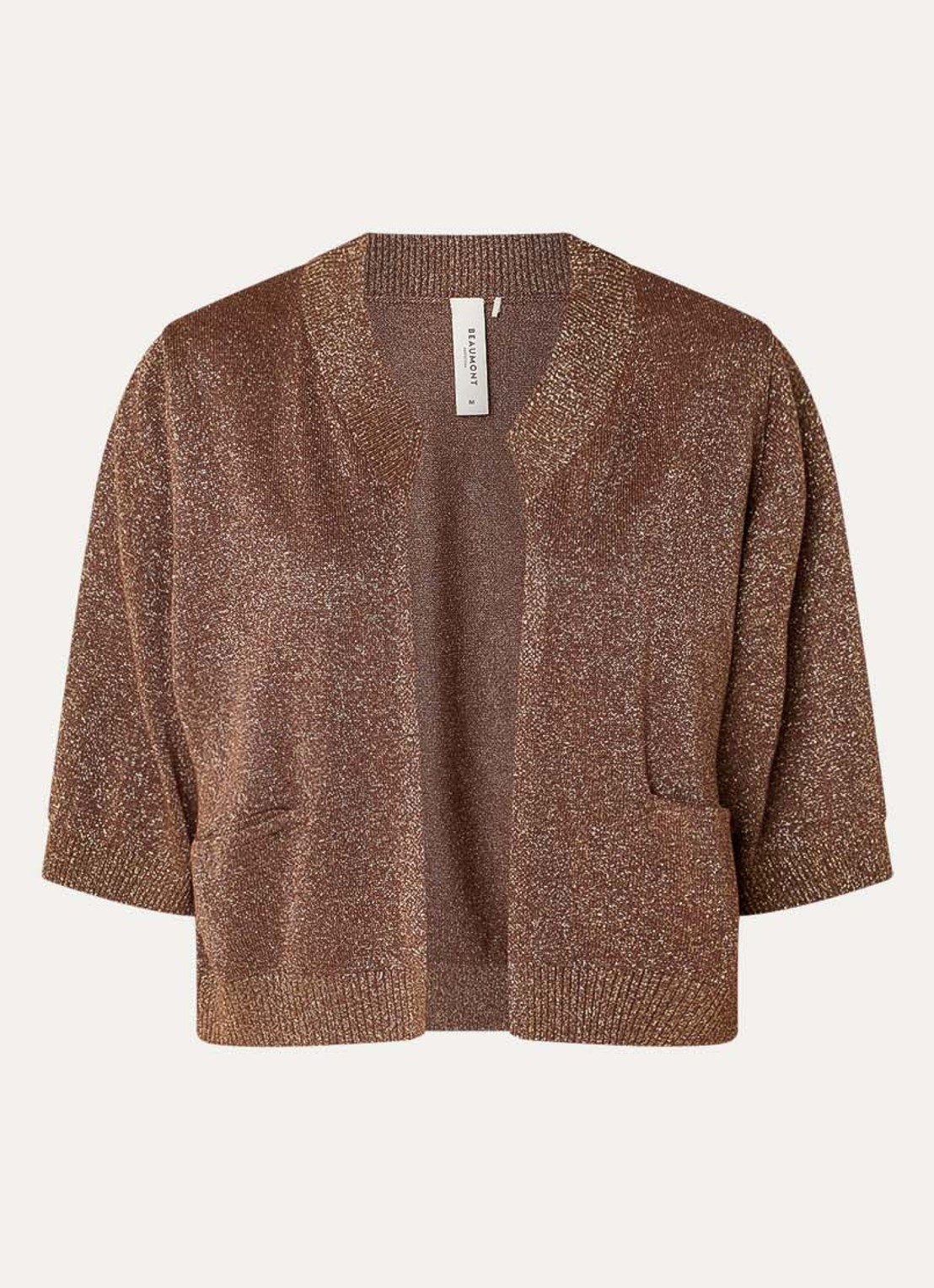 Beaumont Bronte fijngebreide bolero met lurex - voorkant bruin