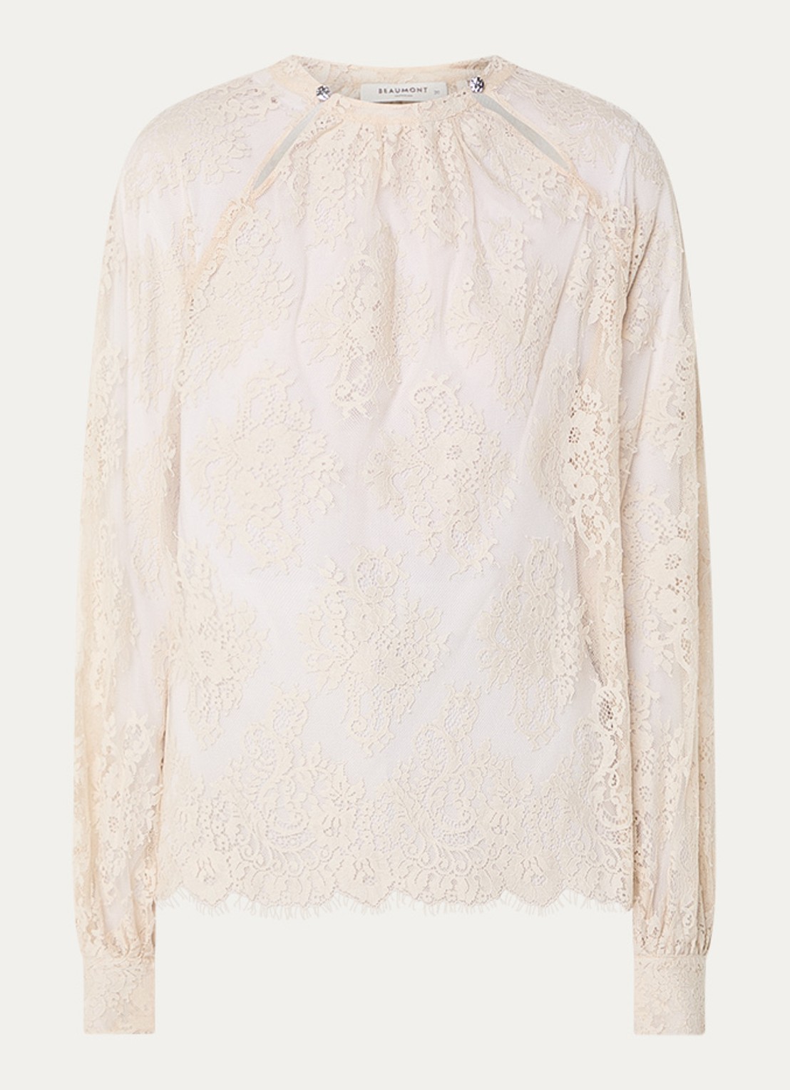Beaumont Caroline tuniek van kant met ballonmouw - voorkant creme