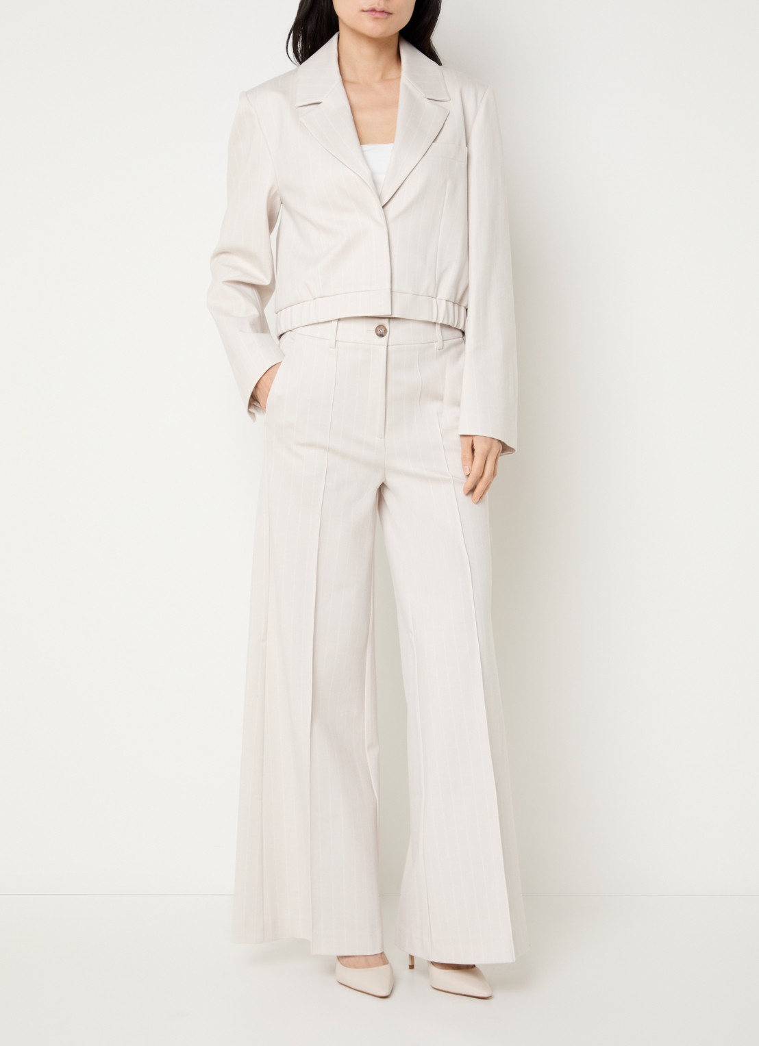 Beaumont dagmar cropped blazer met streepprint - voorkant 2 creme