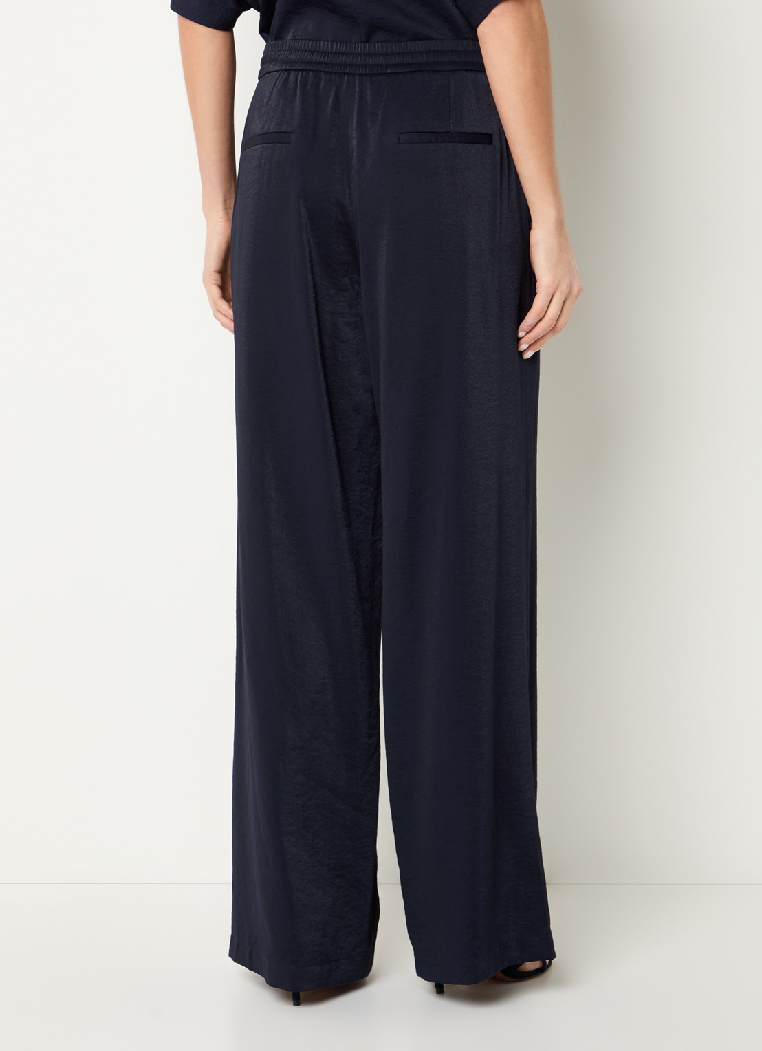 Beaumont Deezy high waist wide fit broek met elastische band - achterkant donkerblauw