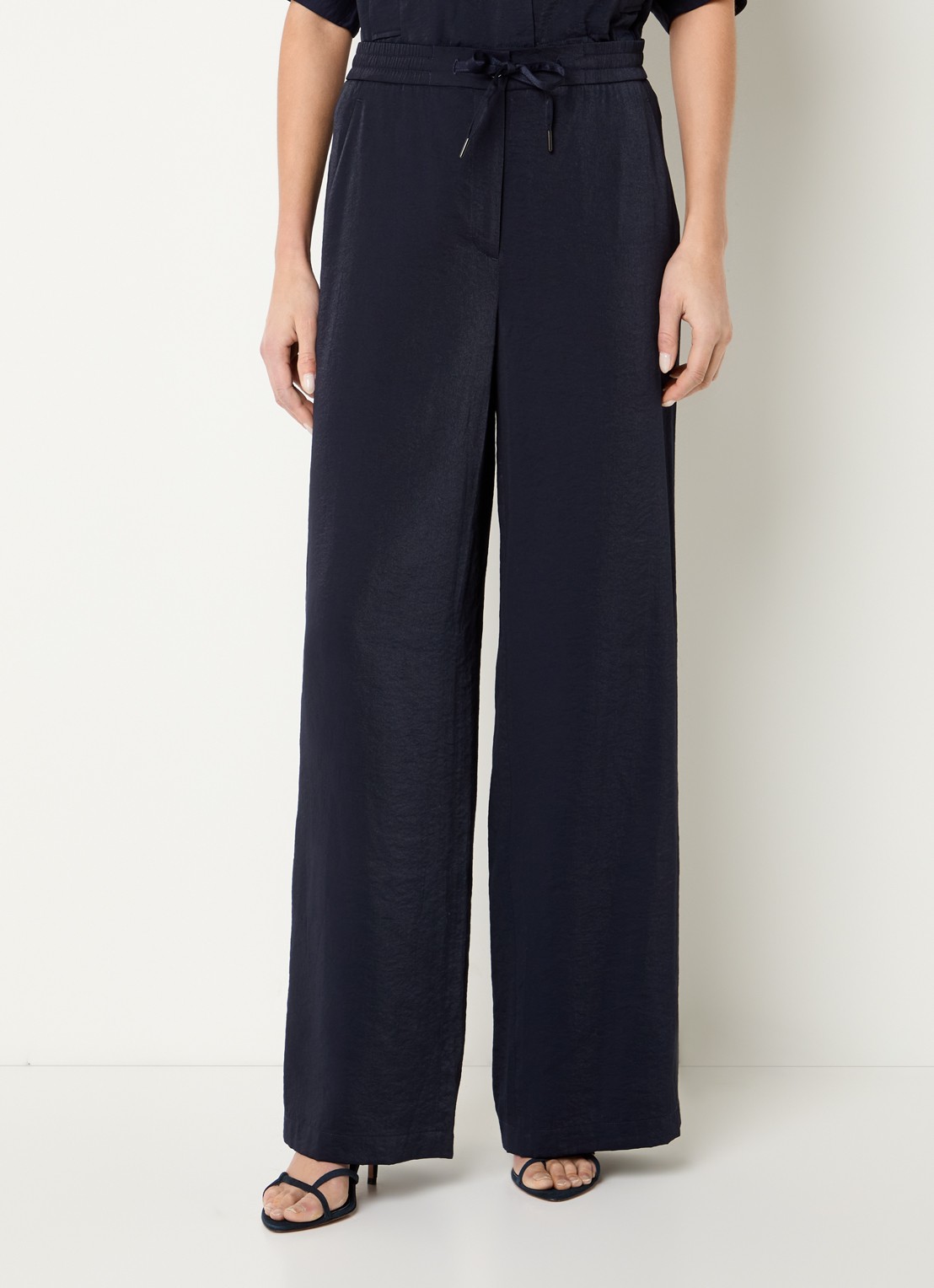 Beaumont Deezy high waist wide fit broek met elastische band - detail 4 donkerblauw