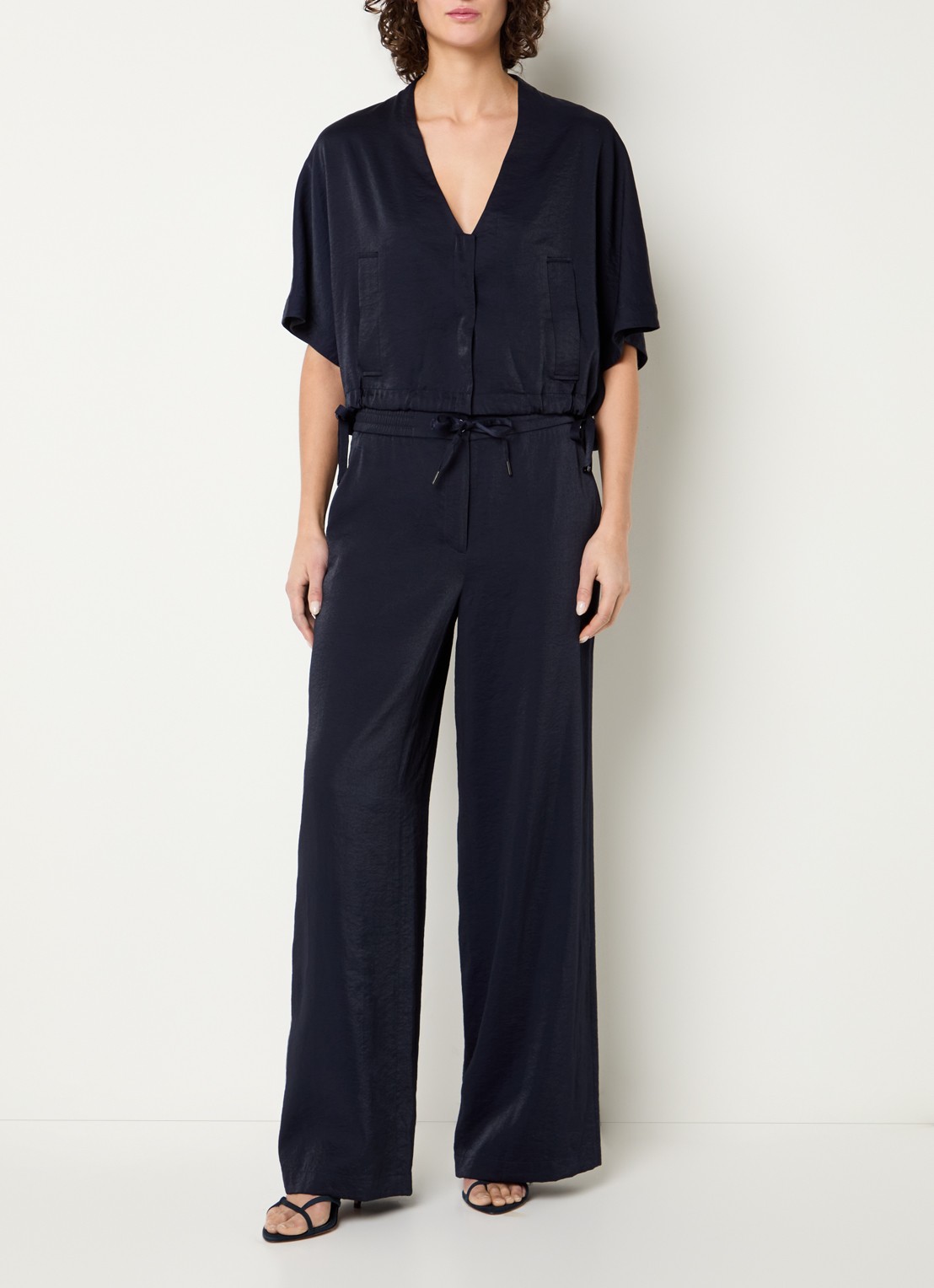 Beaumont Deezy high waist wide fit broek met elastische band - voorkant 3 donkerblauw