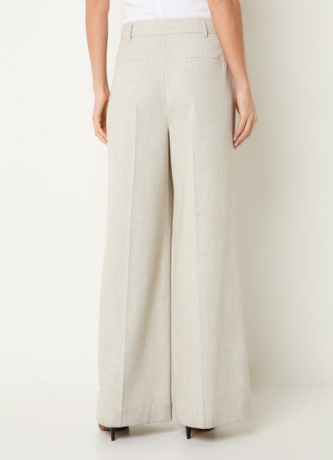 Beaumont Doug high waist wide fit pantalon met gemêleerd dessin - achterkant beige