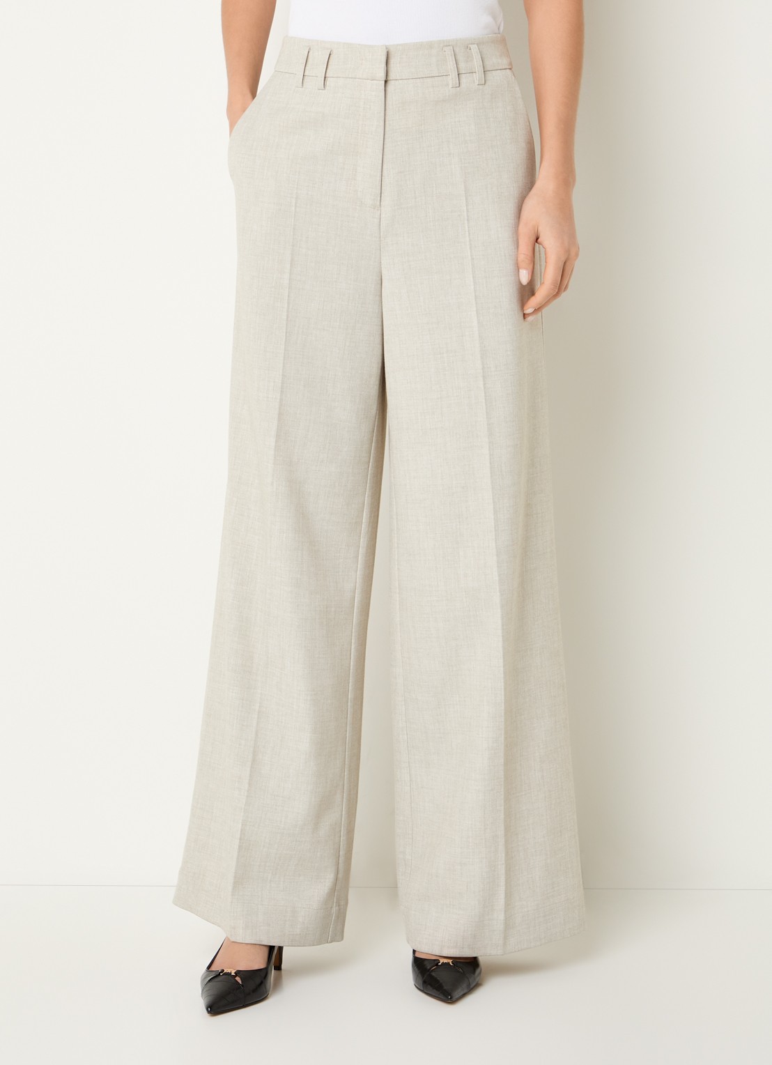 Beaumont Doug high waist wide fit pantalon met gemêleerd dessin - detail 2 beige