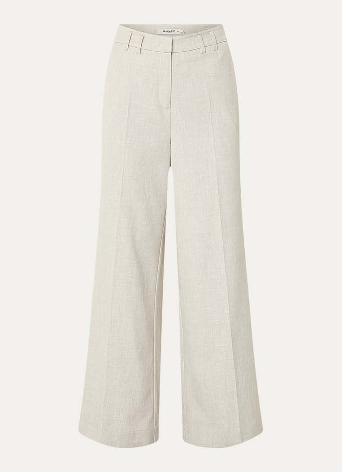 Beaumont Doug high waist wide fit pantalon met gemêleerd dessin - voorkant 3 beige