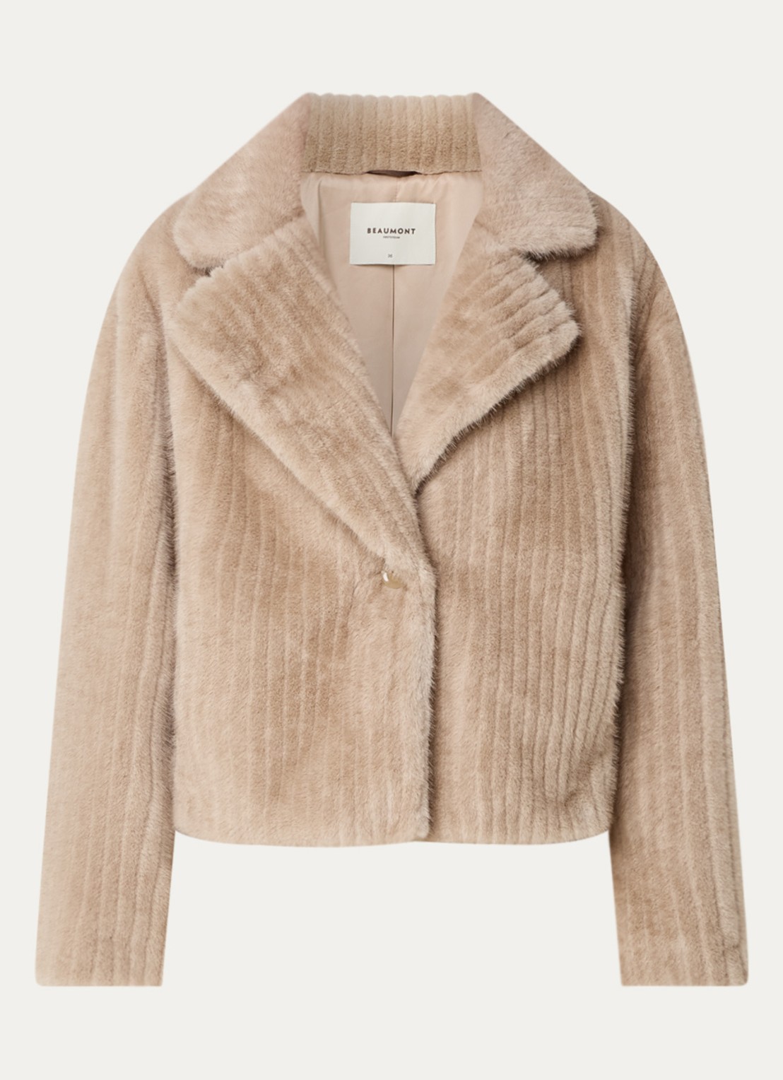 Beaumont fallony jas van imitatiebont met ribstructuur  - voorkant beige