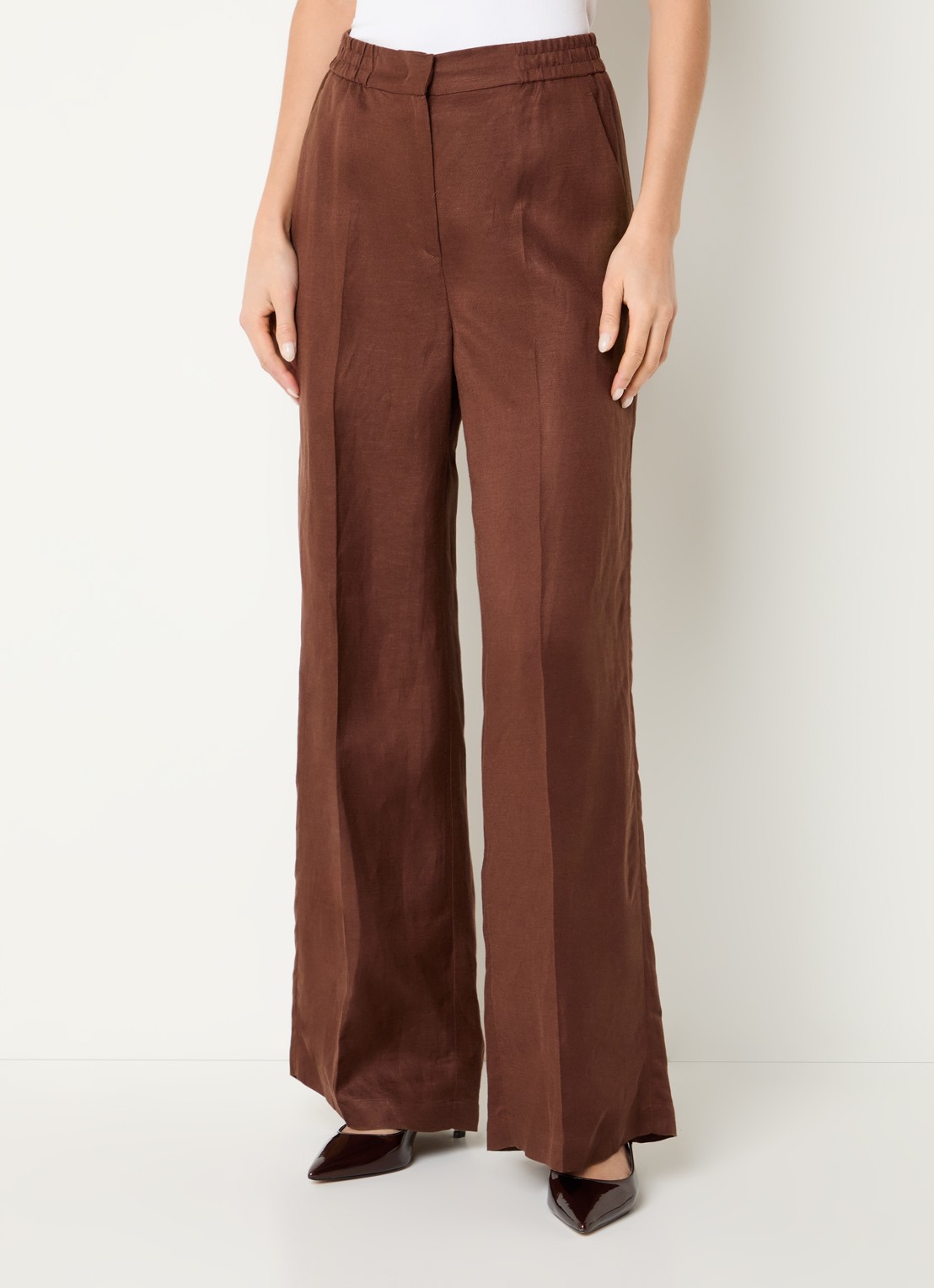 Beaumont Girona high waist wide fit pantalon met elastische band - detail 4 hazelnootbruin