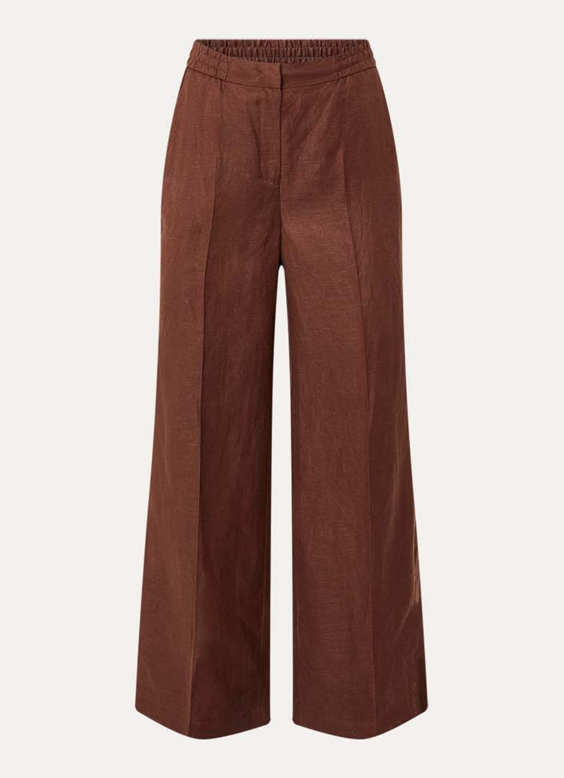 Beaumont Girona high waist wide fit pantalon met elastische band - voorkant 2 hazelnootbruin