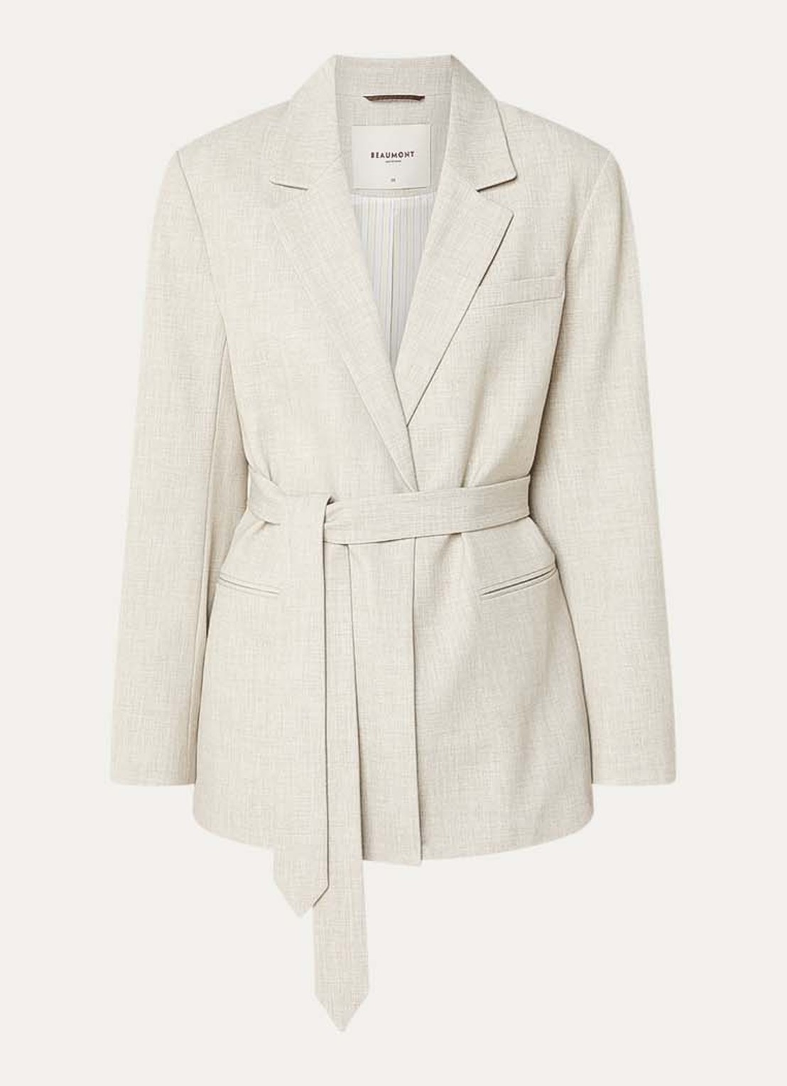 Beaumont Grenoble single-breasted blazer met gemêleerd dessin en strikceintuur - voorkant 2 beige