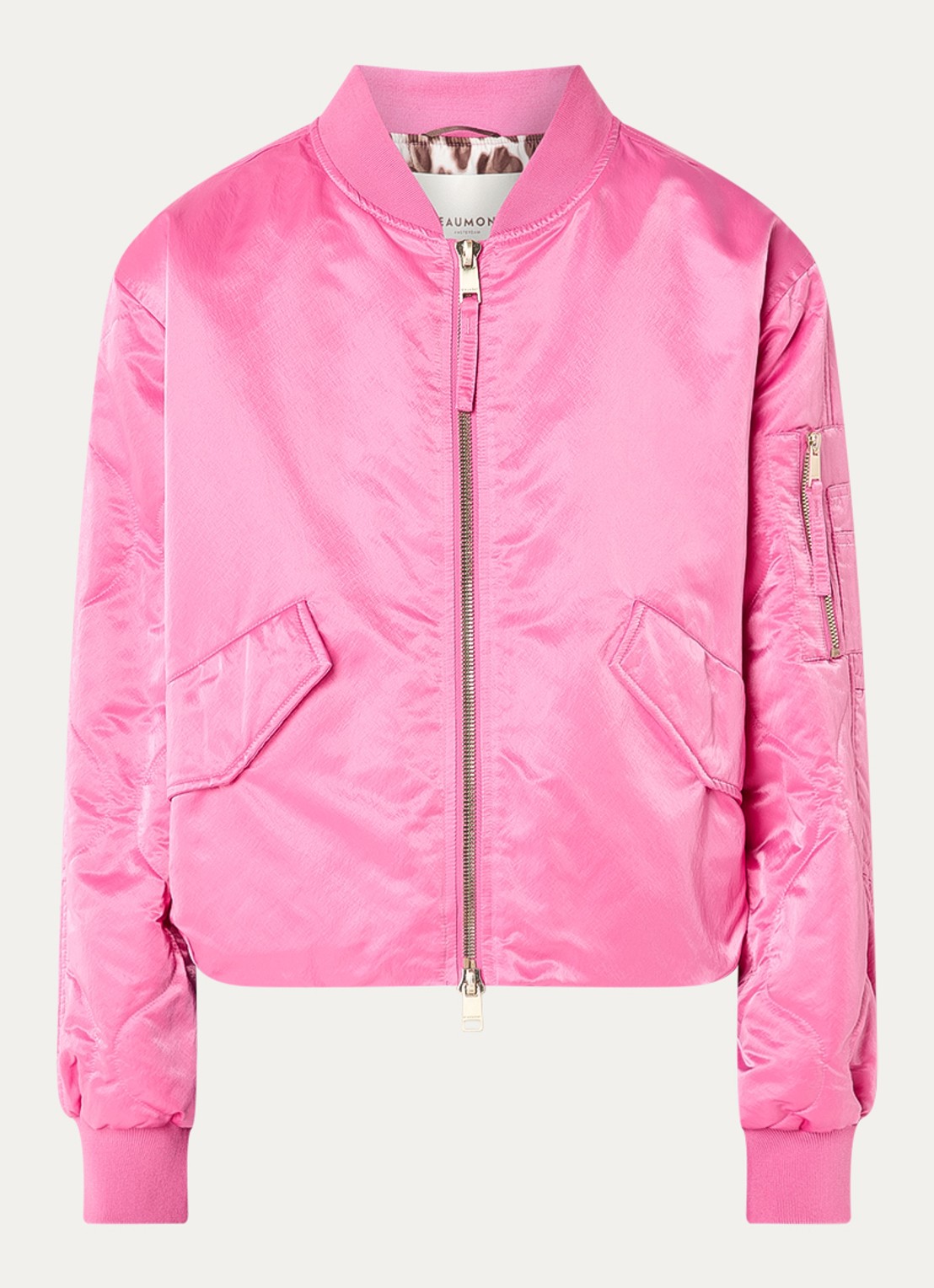 Beaumont Hady bomberjack met klepzakken en glanzende finish - voorkant 2 roze