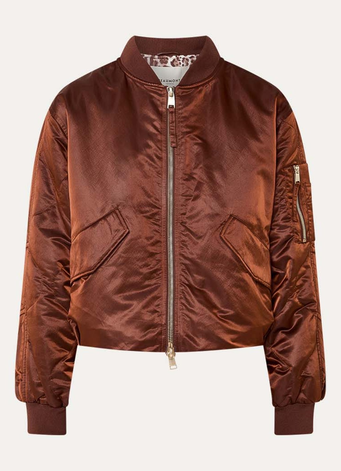 Beaumont Hady bomberjack met klepzakken en glanzende finish - voorkant 3 bruin