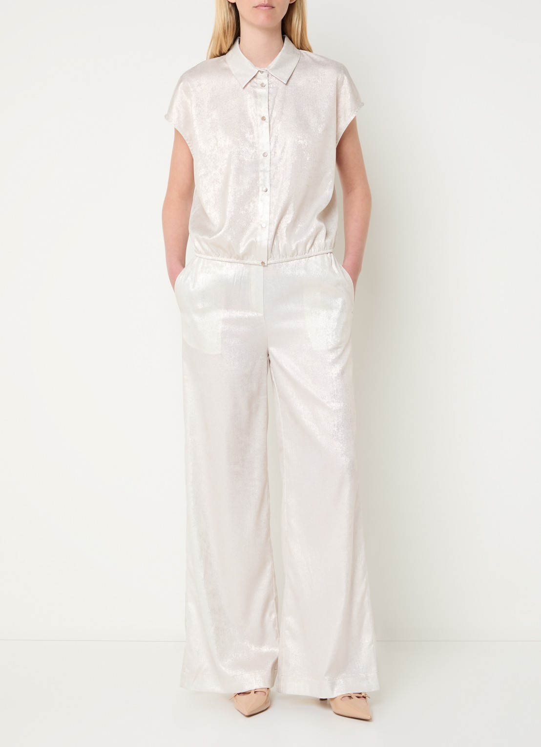 Beaumont Harry high waist wide fit pantalon met metallic finish - voorkant 3 zilver
