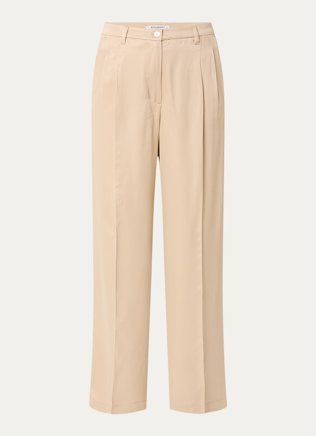 Beaumont James high waist wide fit pantalon van satijn met steekzakken - voorkant beige