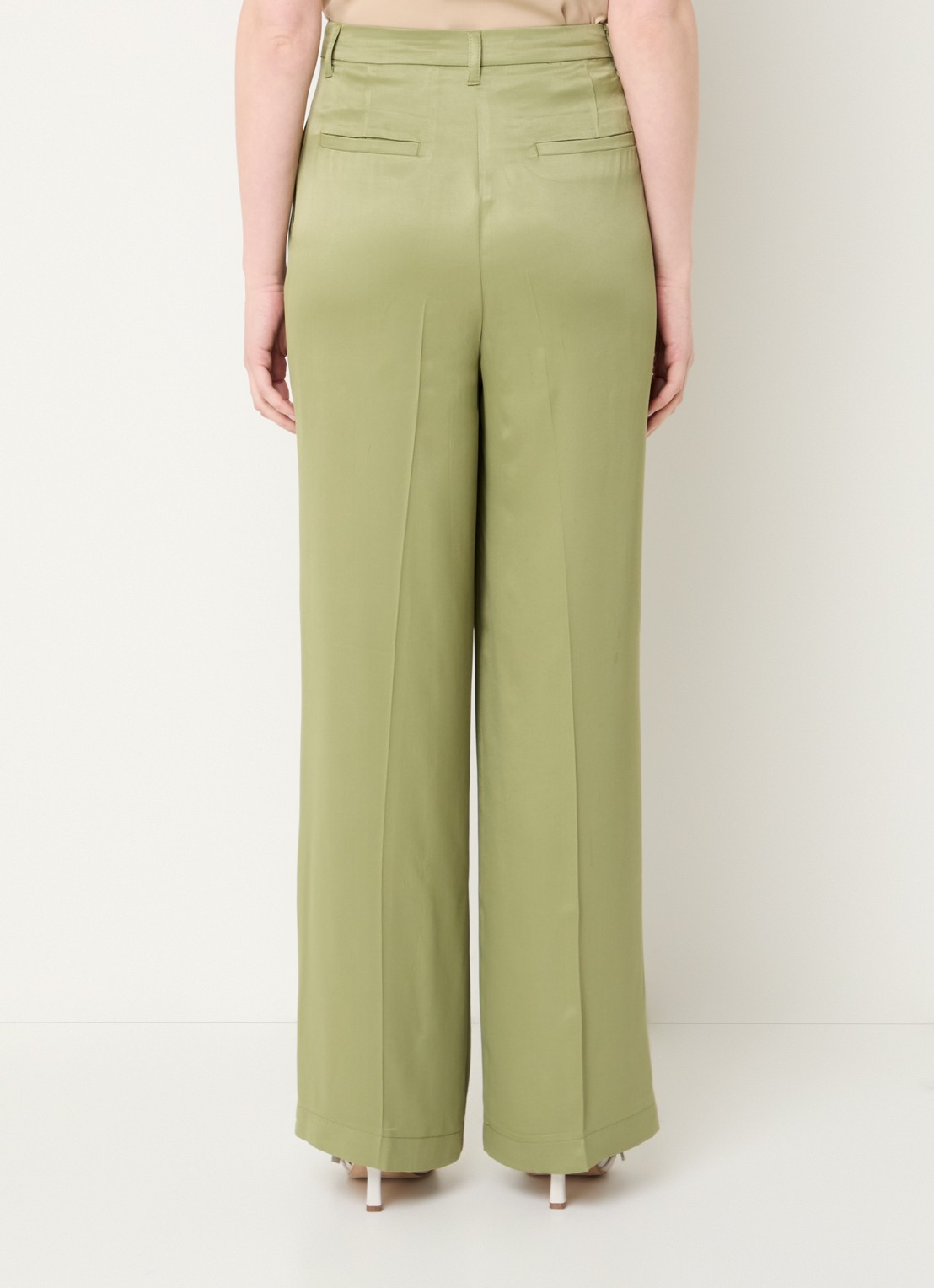 Beaumont James high waist wide fit pantalon van satijn met steekzakken - achterkant mosgroen