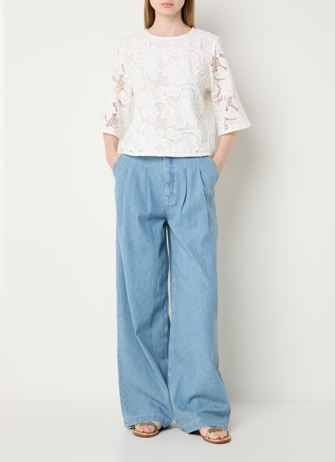 Beaumont Larisa tuniek met broderie - voorkant 3 gebroken wit
